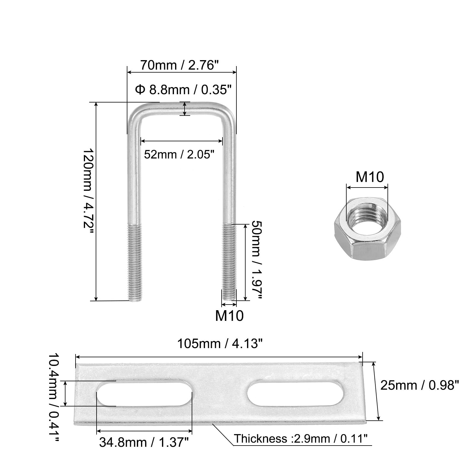 PATIKIL M10x50x120mm Square U-Bolts Kit - Image 2