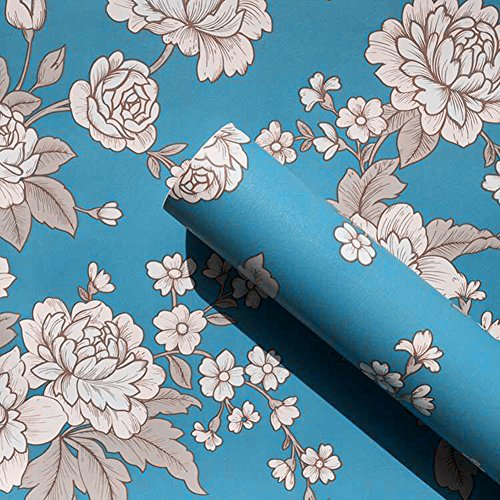 Redodeco Vintage Floral Adhesive Paper Vinyl Shelf Liner Peel Stick Dresser Drawer Sticker Home Deco 17.7Inch By 118Inch (Blue) #TOP1
