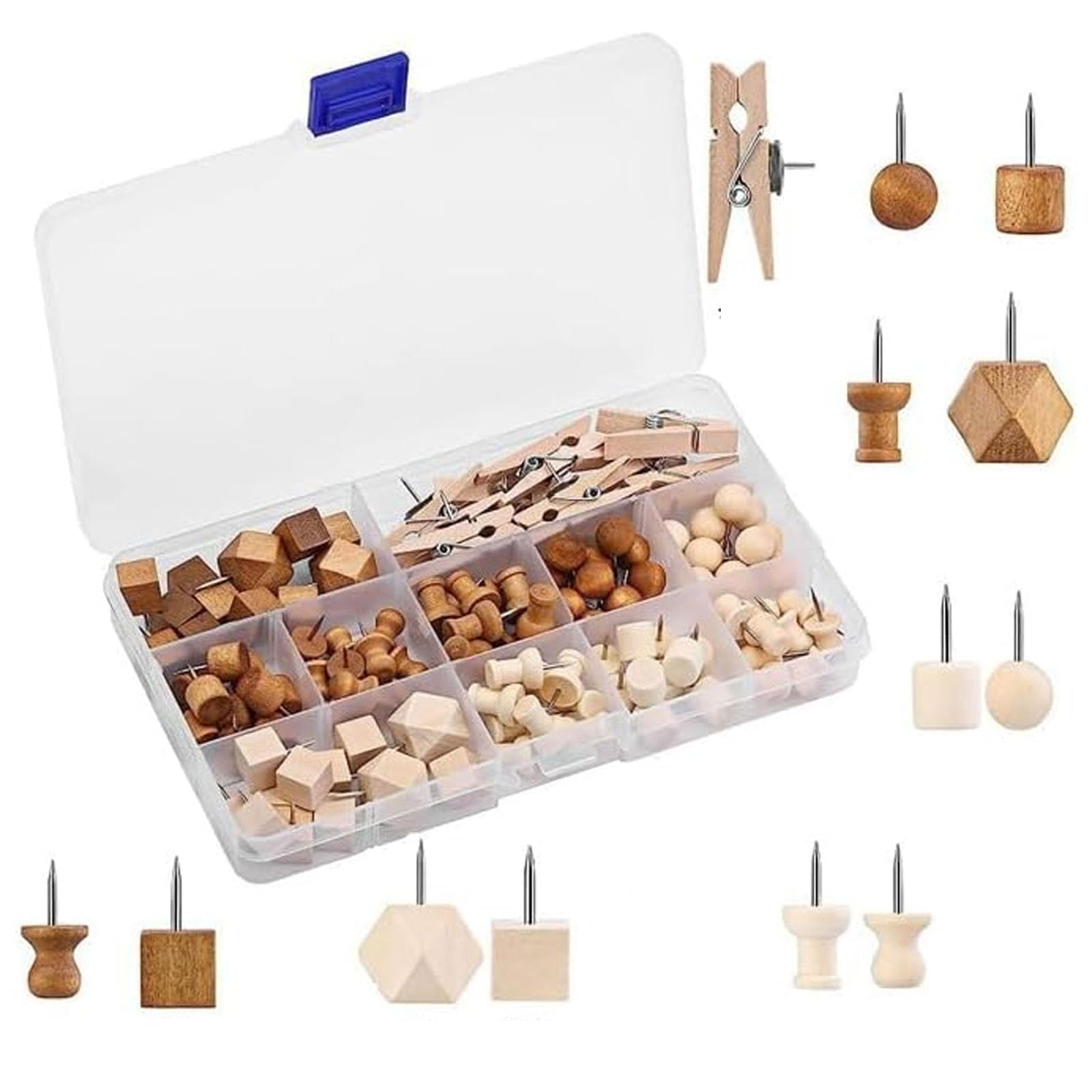 Gqunit Wood Color 114Piece Wood Push Pins, Cork Notice Board Thumb Tacks Wooden Drawing Pins For Home, Office, And Classroom Use,Drawing Pins For Bulletin Boards For Pinboard