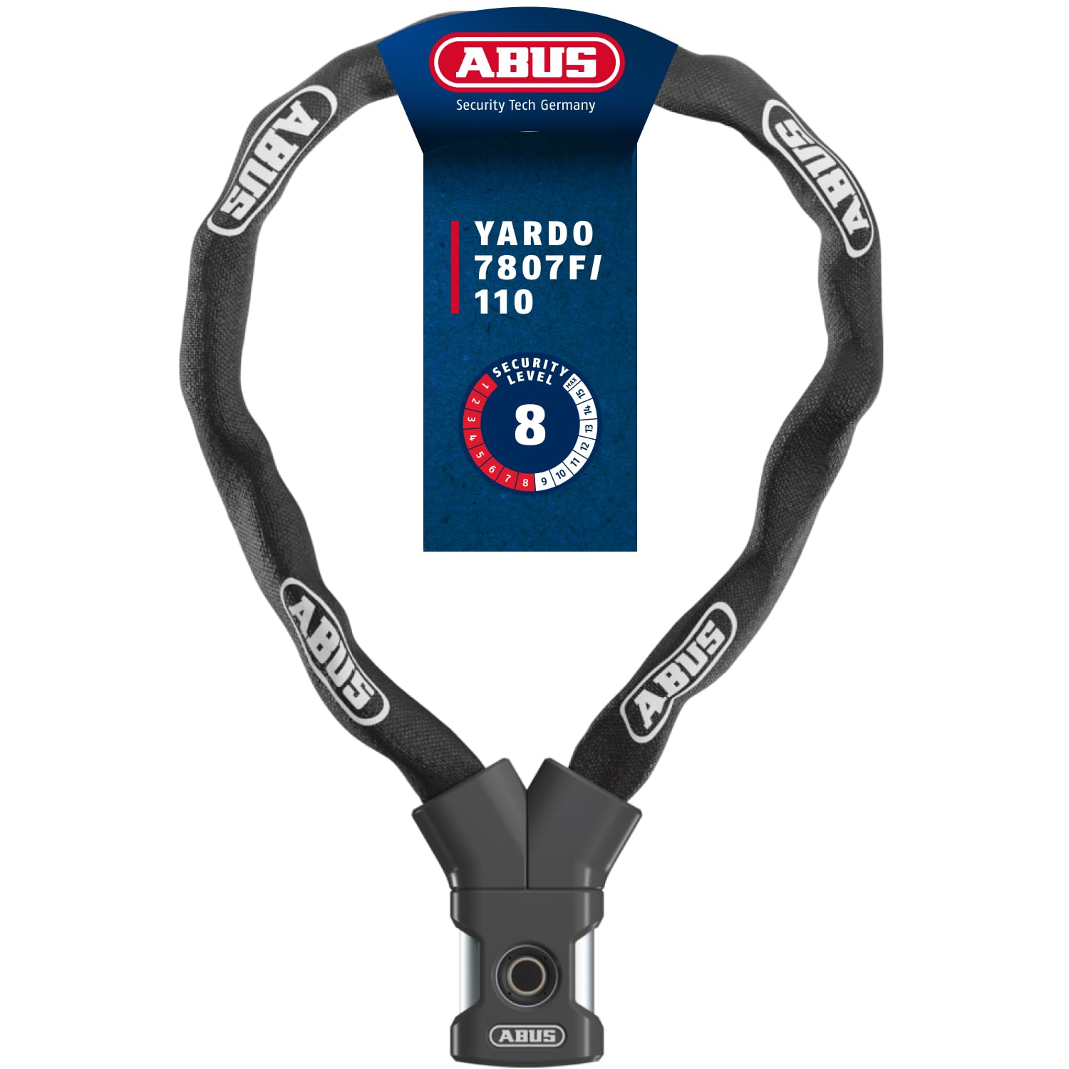 ABUS Kettenschloss YARDO 7807F mit Fingerprintsensor - schlüsselloses Öffnen per Fingerabdruck - wetterfestes Fahrradschloss, Schloss zum Absichern von Objekten - 85 cm Länge