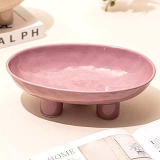 A ceramic plate fruits plate pastries snacks tray with three-legged green color home decor for kitchen and dining room (Purple)