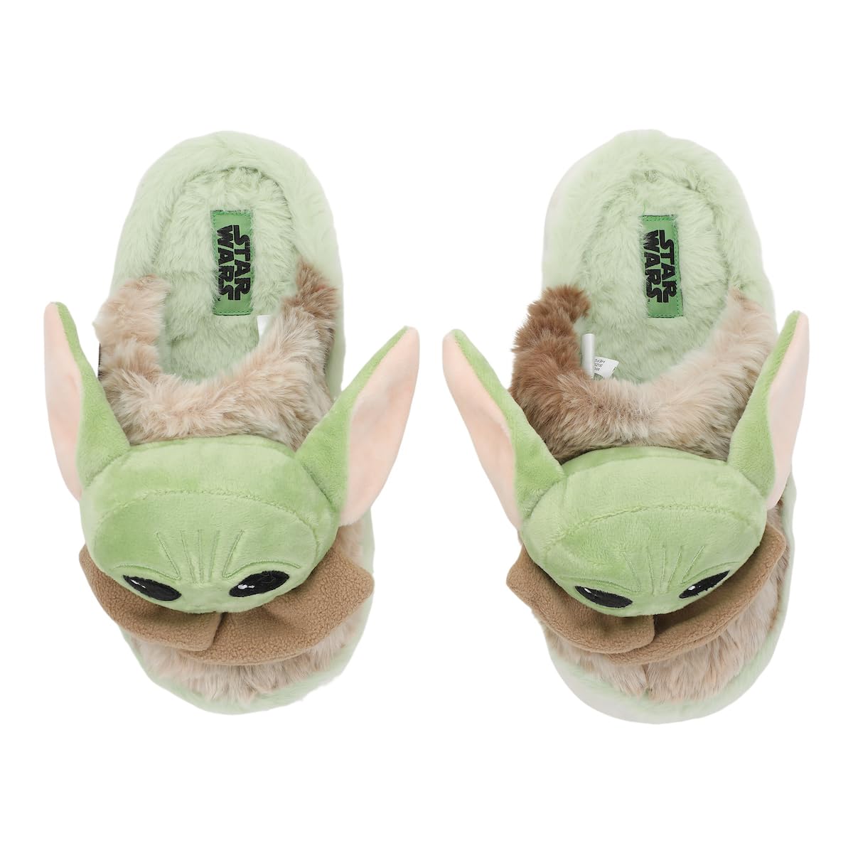 The Mandalorian 3D Grogu Character Head Adult Green & Brown Plush Slippers
