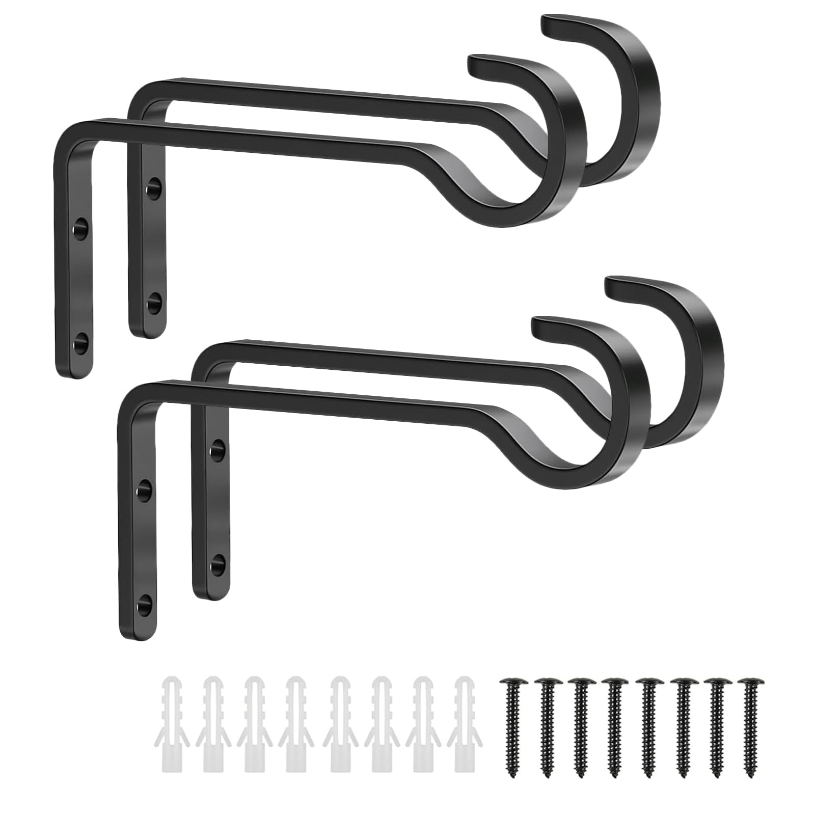 THINTON 4 Pack 15cm Hanging Basket Bracket, Black Metal Wall Brackets for Indoor & Outdoor Use, Hanging Plants, Wind Chimes, Bird Feeders, and Bird Houses