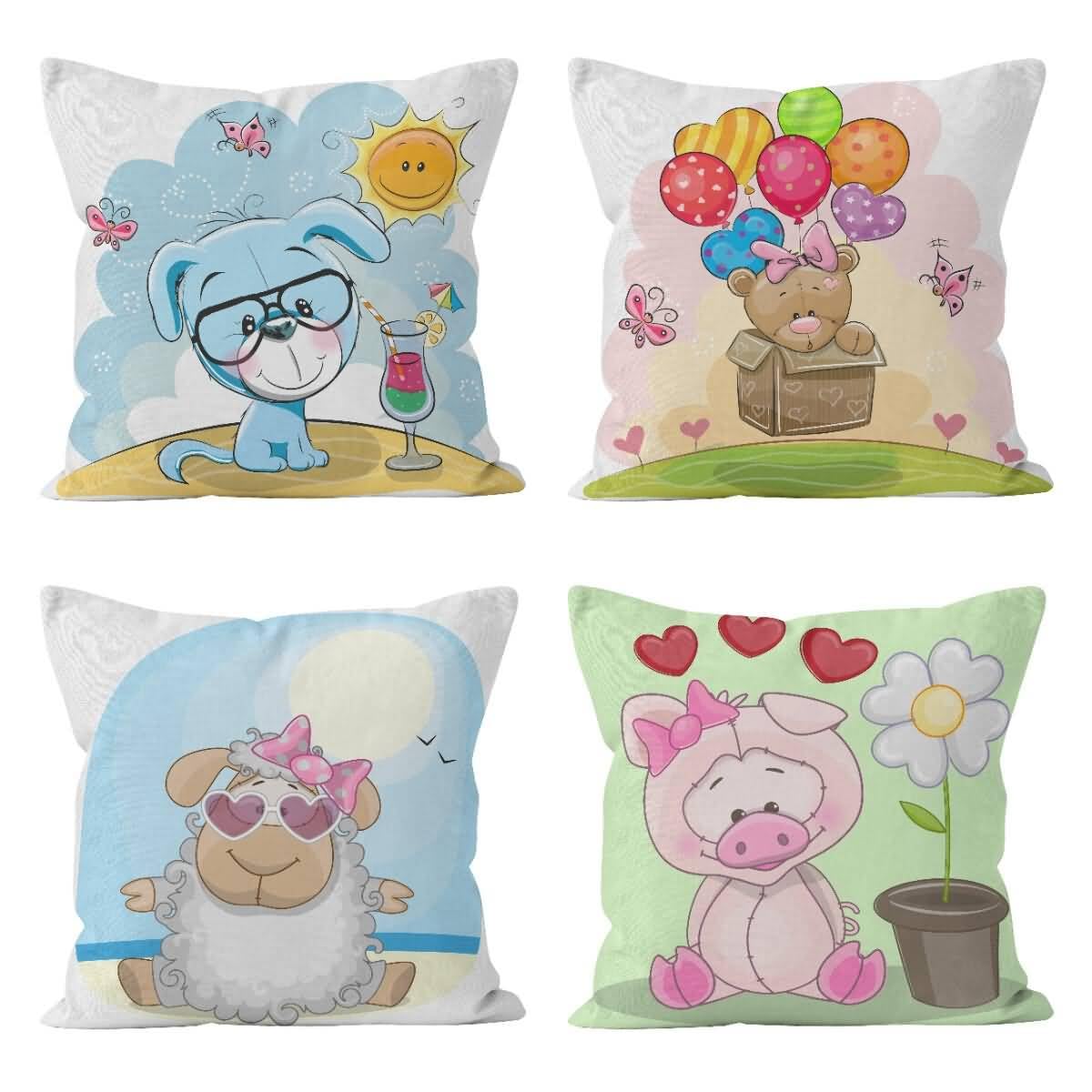 Tissu de lin housse de coussin ethnique CEVAN 50x50 cm, taie lavable motif mignon pour vos enfants
