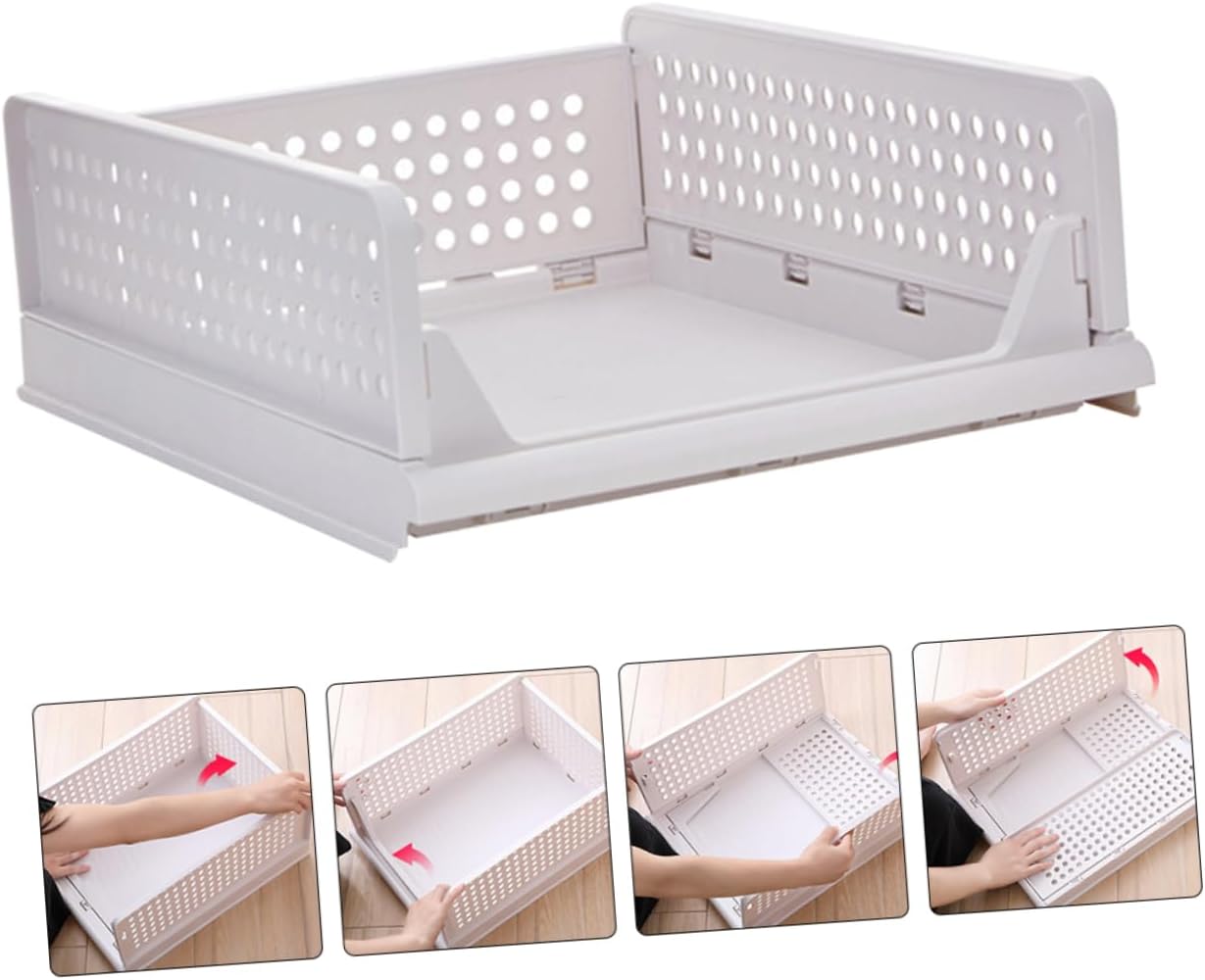ABOOFAN 2Pcs Stackable Closet Storage Bins Drawer Dividers for Easy Organization Plastic Wardrobe Boxes with Opening Design Whiteshort Version