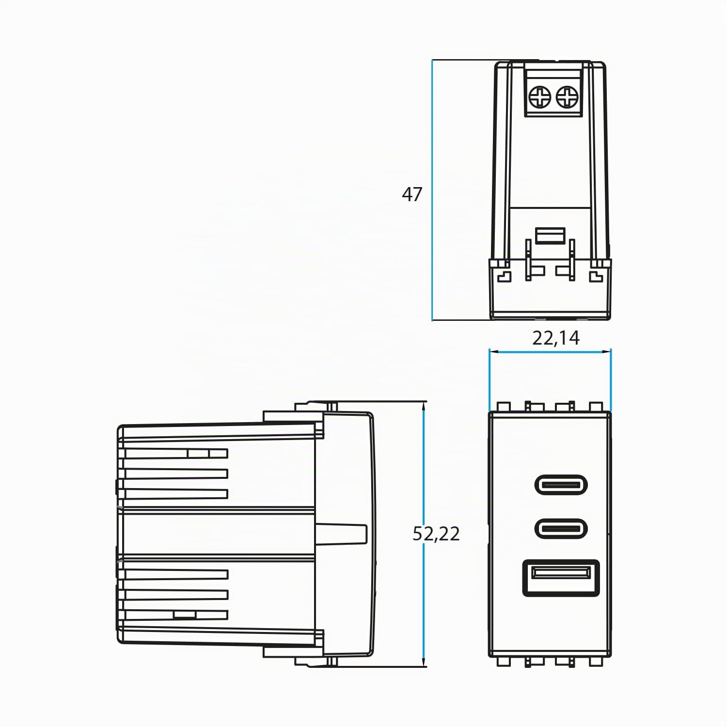 4box - Alimentatore USB CCA 20W compatibile Vimar® Plana™, per caricare i tuoi dispositivi senza alimentatori. 3 connettori: due di tipo C e uno di tipo A. Colore Bianco (Confezione da 2)