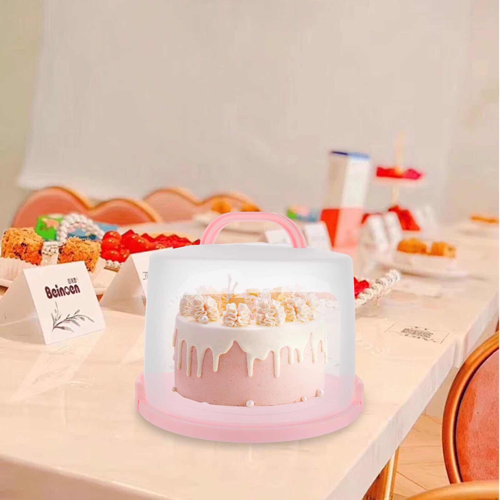 Caja de transporte para tartas de plástico de 10 pulgadas, altura 22 cm, 26 x 31 x 22 cm, caja hermética para tartas con asa y tapa, recipiente grande portátil para tartas, galletas, pasteles