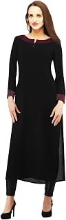 Womens Black Kurta with Buton Placket