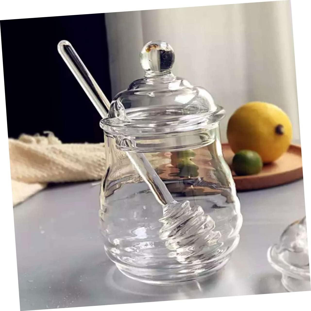 1set Honey Storage Jars with Lidded Honey Pot and Stirring Bar for Home Use Includes Glass Container and Two Mixing Sticks for Jam