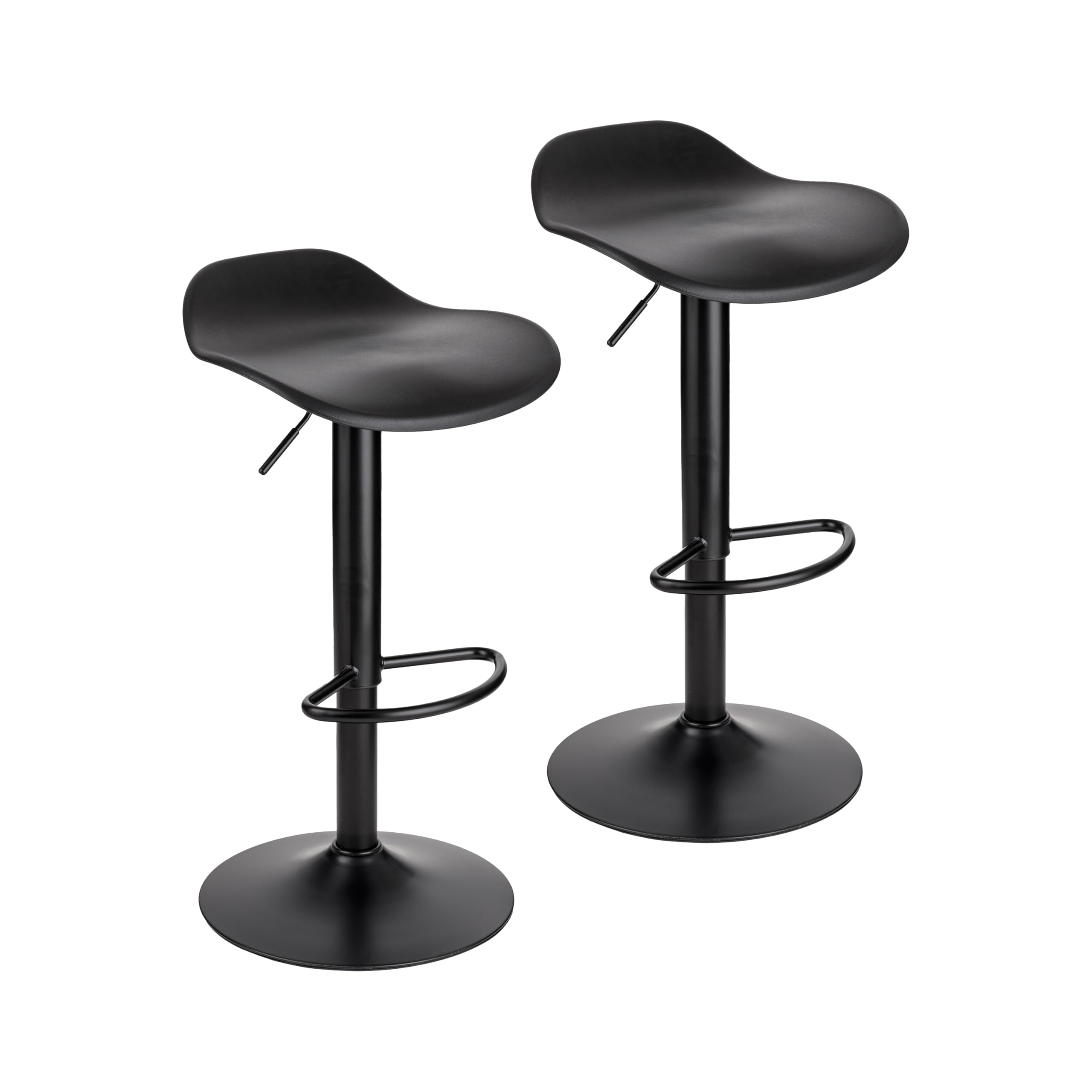 Baroni Home Juego de 2 Taburete de Bar Giratorio con Altura Ajustable, Fondo antiarañazos y reposapiés, para Cocina, Restaurante y Bar, Ligero y fácil Montaje, 41x40x64-86 cm, 2 Unidades, Negro