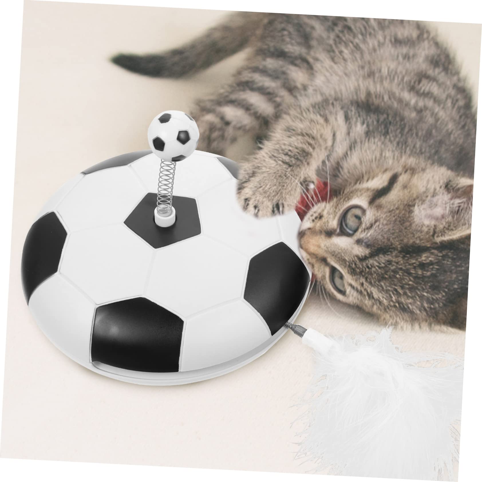 VANZACK Jouet Interactif Automatique pour Chat Forme De Football Stimulez Instinct De Chasse De Votre Chat avec Plumes Et Jeu Autonome pour Divertissement Intérieur sans Batterie
