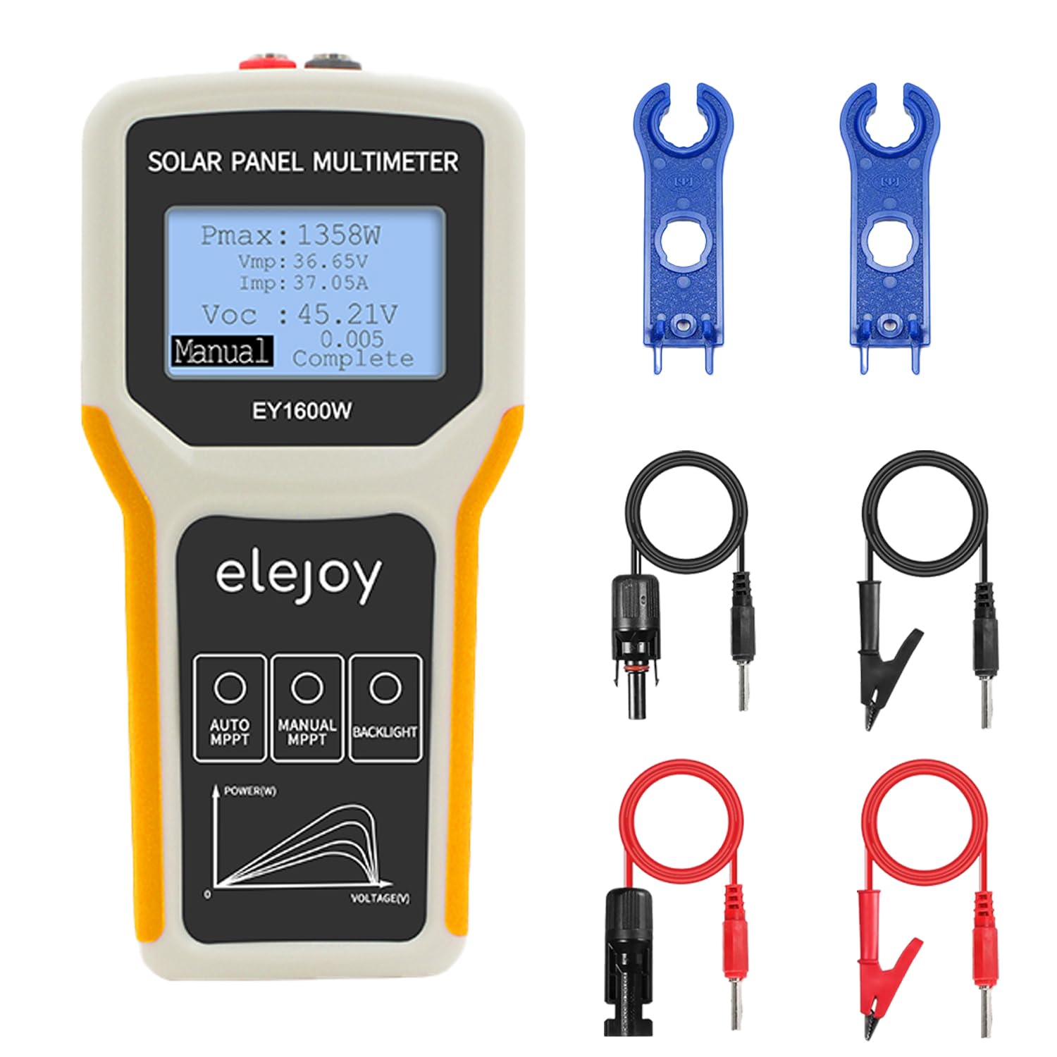 SolaMr 1600W Upgrade Solarpanel Tester MPPT Photovoltaik-Multimeter mit ultra Klarem LCD, Intelligente MPPT Leerlaufspannung Fehlersuche und Datenprüfung für Solar-PV-Prüfung -EY 1600W