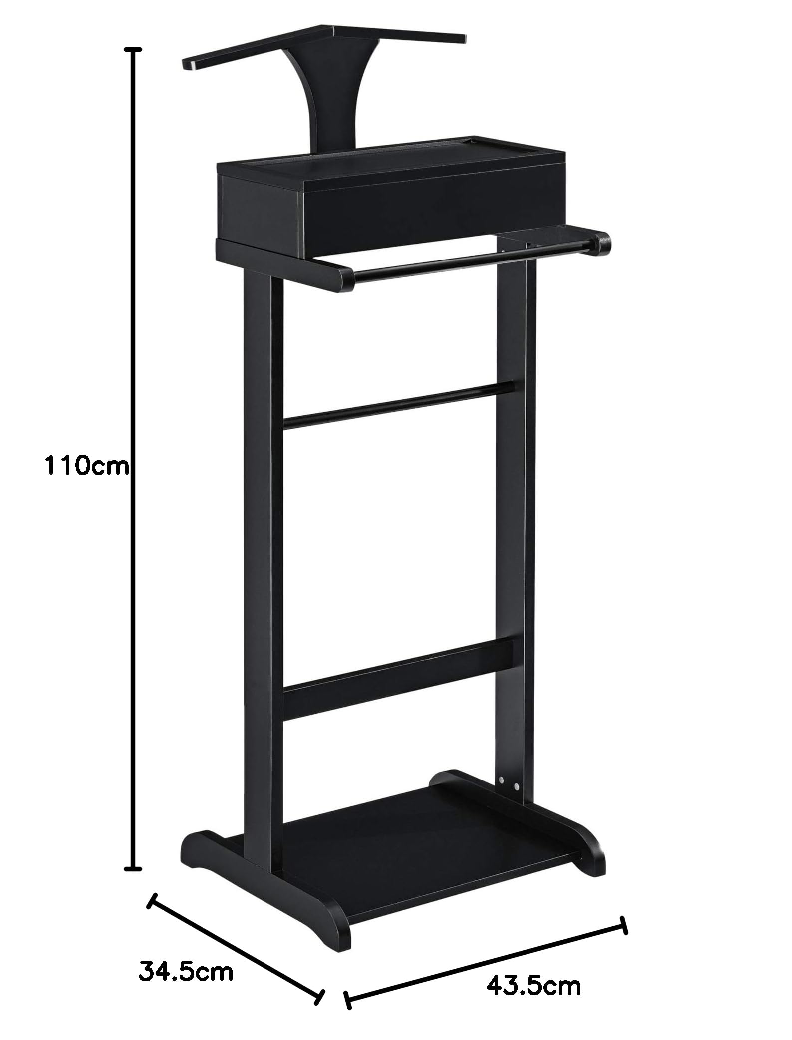 [en.casa] Valet de Chambre avec Boîte Ouvrable de 4 Poches Porte-Costumes Valet de Nuit avec Cintre Élégant Bureau Salon Chambre à Coucher MDF Bois de Pin 44 x 35 x 110 cm Noir