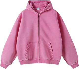 KEEPSHOWING Womens and Mens Zip Up Hoodies Long Sleeve Fall Oversized Sweatshirts Acid Wash Y2K Jacket with Pockets