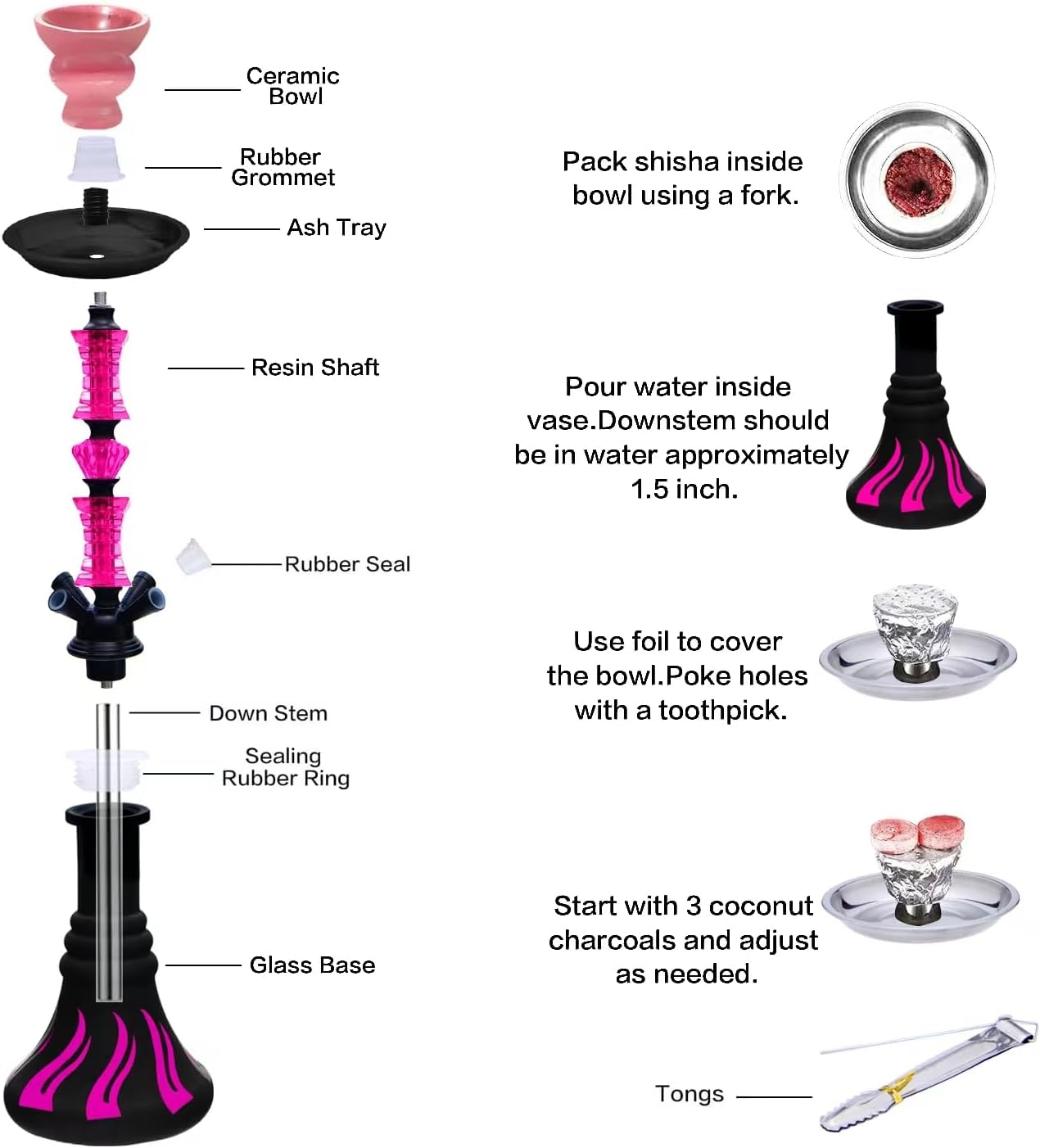 22" Hookah Set (Pink) - Image 4