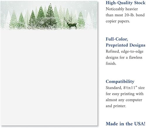 Vista 45 de Papel para cartas con pequeños árboles navideños, juego de 25 papeles de Navidad de 8 1/2 x 11 pulgadas, papel compatible con computadora