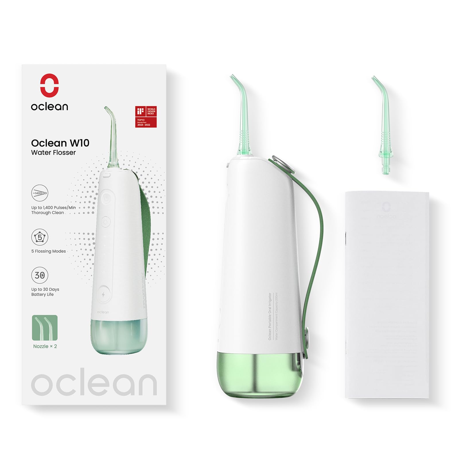 Idropulsore Oclean W10, irrigatore orale portatile con 5 modalità filo interdentale e 4 punte sostituibili, IPX7, Quadpacer, timer intelligente