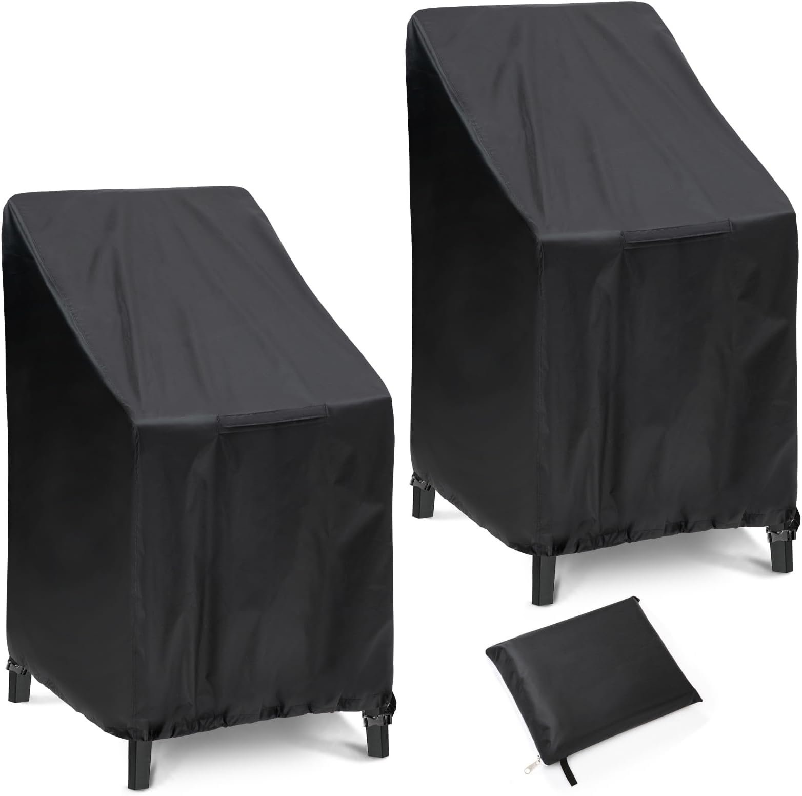 Outdoor Chair Covers, 2 Pack, 25"W x 25"D x 47"H, Waterproof, Black, Polyester Blend, Fits 4-6 Stackable Dining Chairs