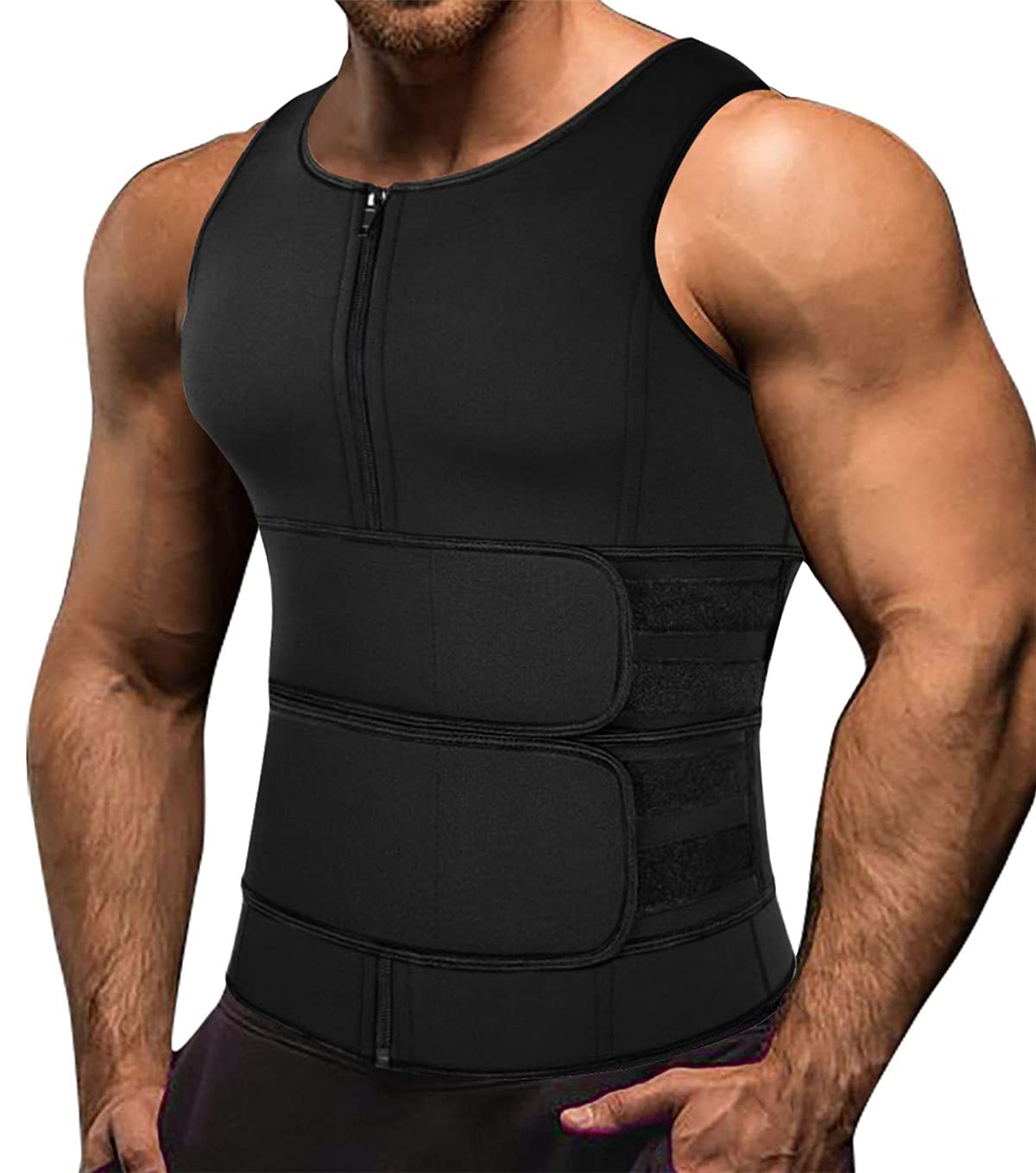 Memoryee Homme Sweat Gilet Néoprène Entraînement Chemise Corps Shaper Sauna Costume Taille Formateur Sport Fitness Fermeture Éclair Débardeur