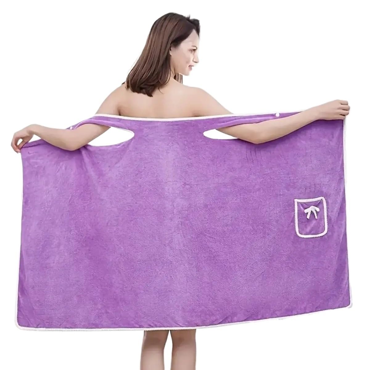 XINXIYUAN Wearable Bath Towel-Cute Bow Soft Shower Skirt For Women-Adjustable Robe(Purple)