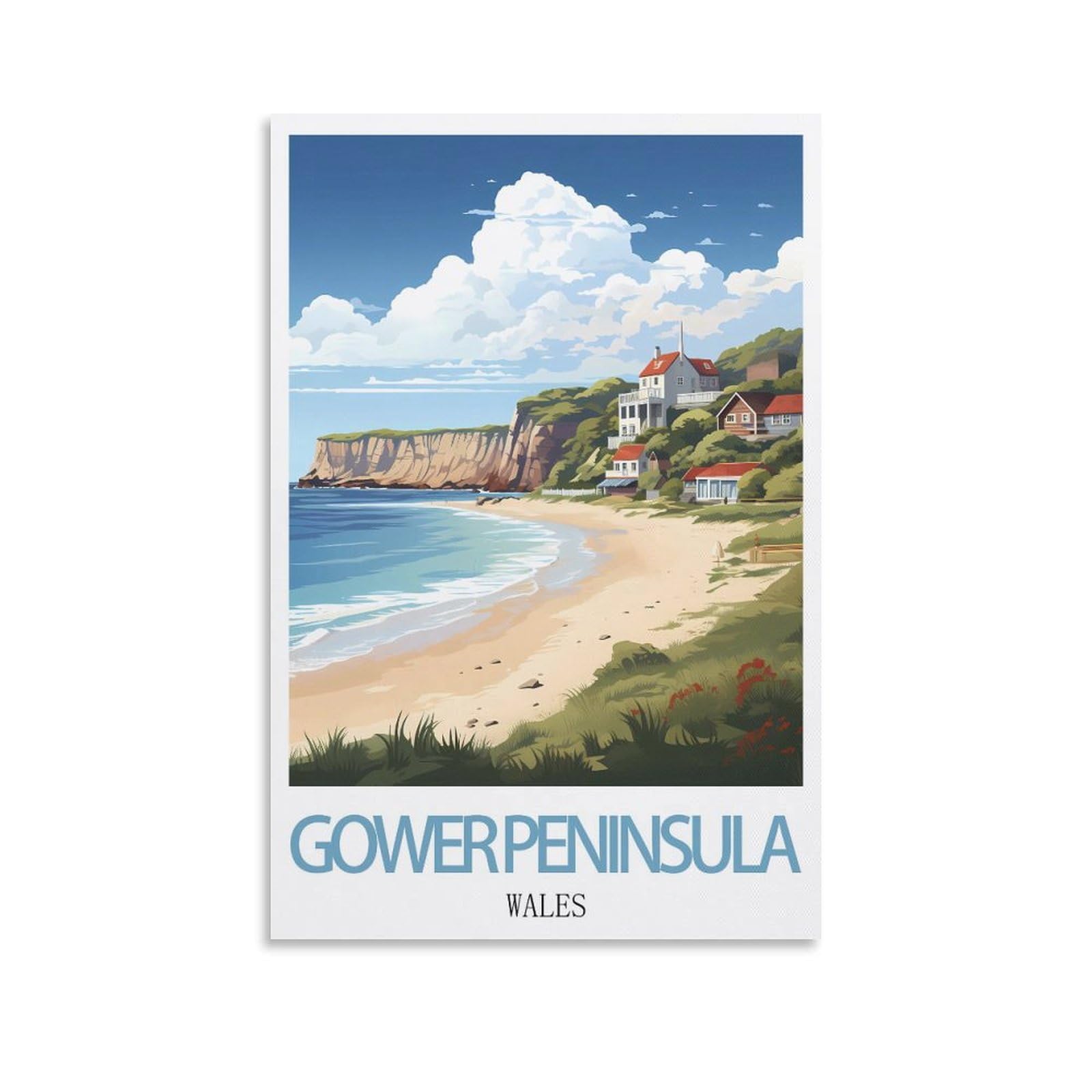 KmoNo Gower Peninsula Wales Vintage Travel Poster 20x30inch(50x75cm) Wall Decor Painting Canvas Wall Art Living Room Poster Bedroom