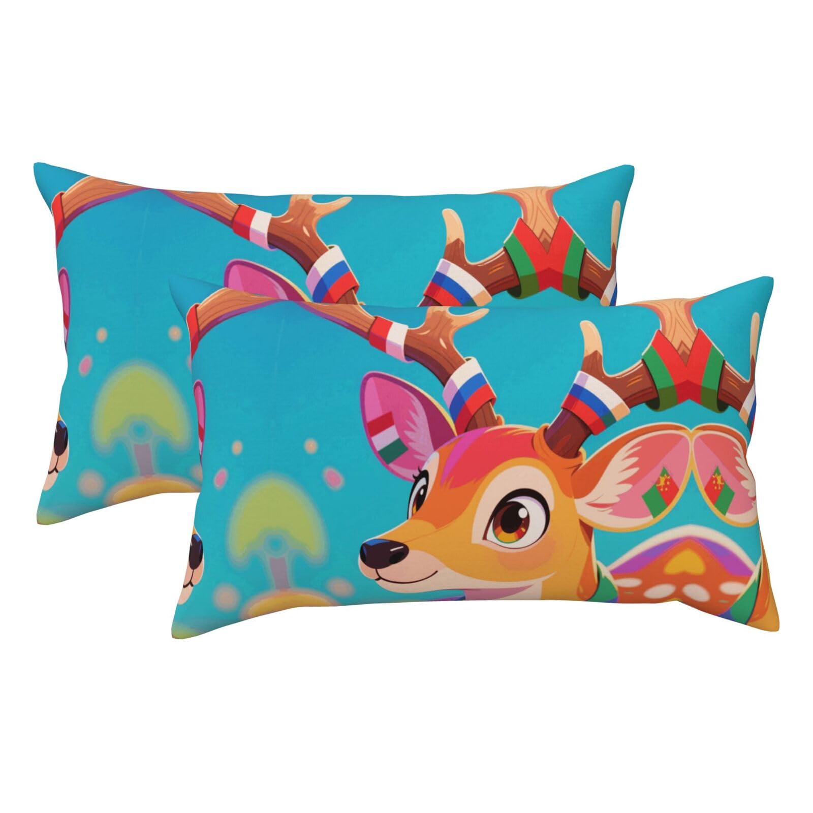 Colorful Deer and National Flag Luxury King Pillowcases Set of 2, Plush Velvet Feel Pillow Covers with Hidden Zipper, Skin & Hair Friendly, 20x36 Inches Pillow Cases for Sleeping Gift