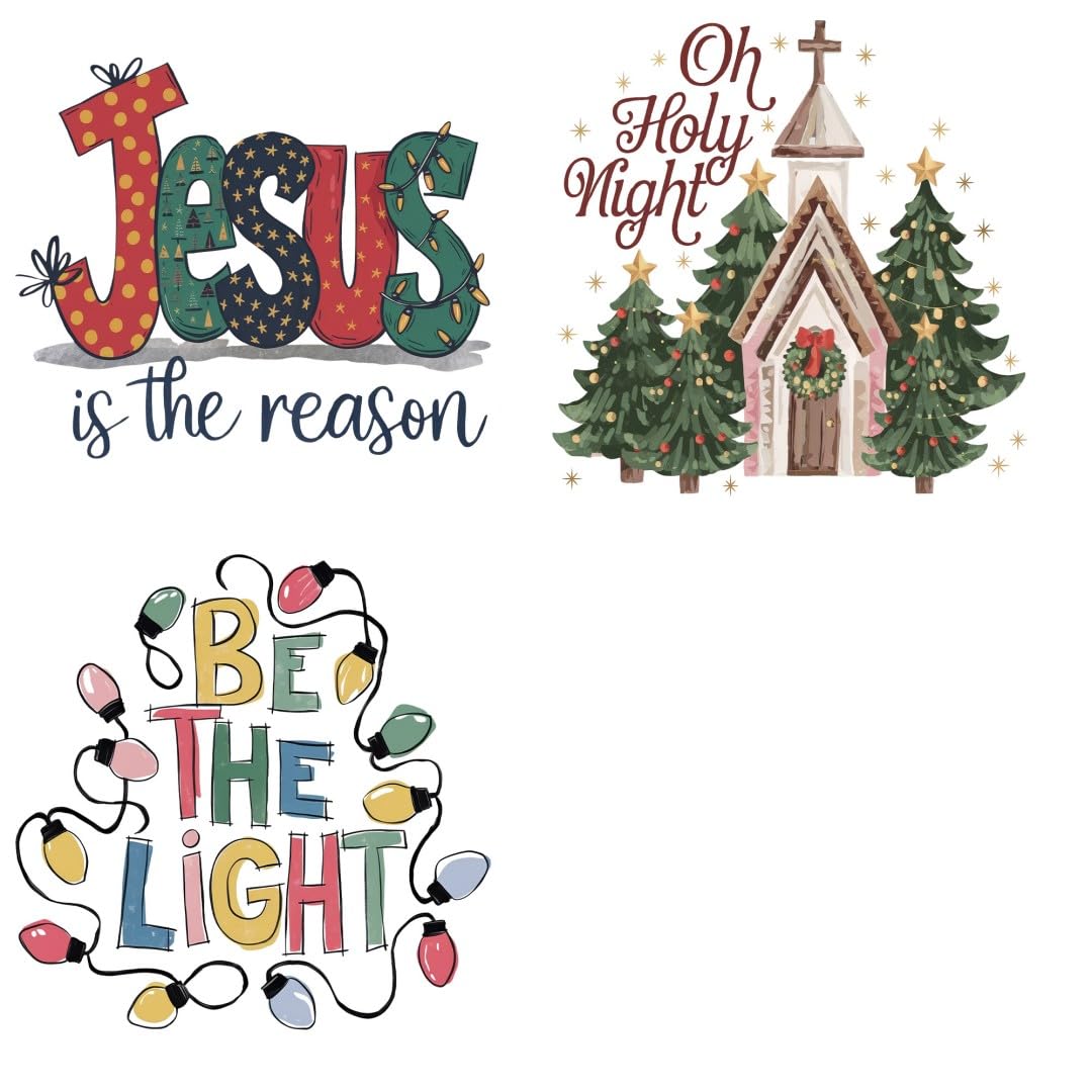 Christian Christmas Sublimation Iron Transfer Patch Heat Transfer Sticker Vinyl Design Iron Applique T-Shirt Clothing DIY Craft Applique Clothing Decoration (P2)