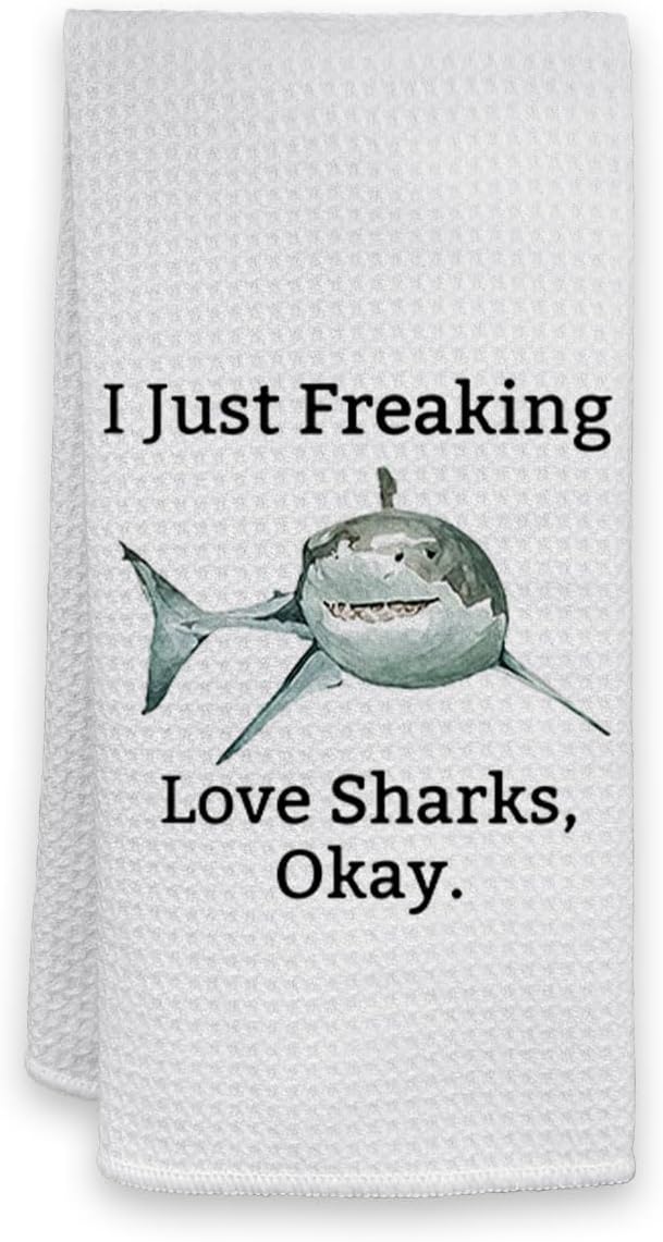 HIWX Shark Towel, I Just Freaking Love Sharks Okay Shark Lover Decorative Kitchen Towels and Dish Towels, Shark Room Decor, Ocean Sharks Hand Towels Tea Towel for Bathroom Kitchen Decor 16x24 Inches