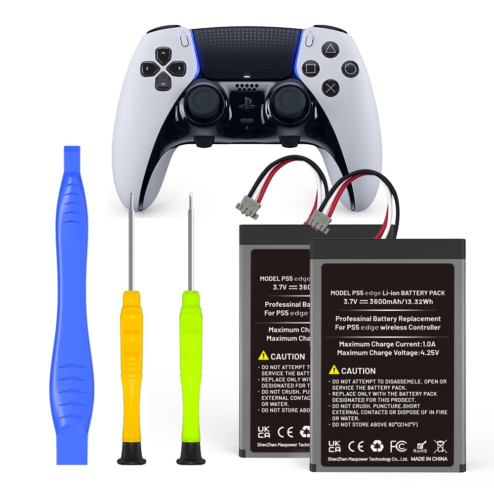 Confezione da 2 batterie per PS5 Dualsense Edge, aggiornamento 2026 ad alta capacità 3600 mAh, batteria ricaricabile per controller PlayStation 5 Dualsense Edge con kit di attrezzi