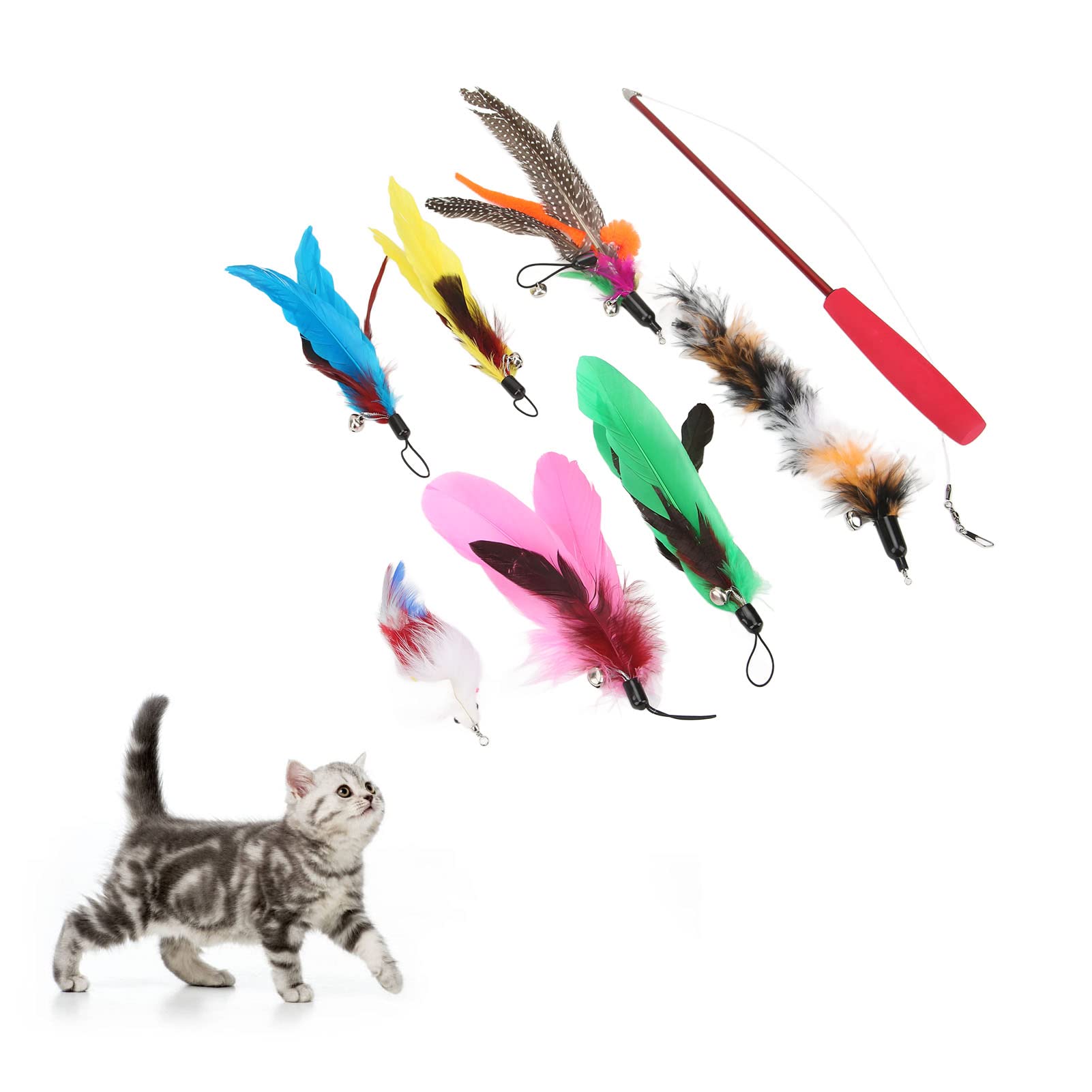 Baguette en Plumes de Chat, Jouet rétractable, 3 Sections, Jouet interactif en Plumes pour Chats et Chatons, 9 pièces