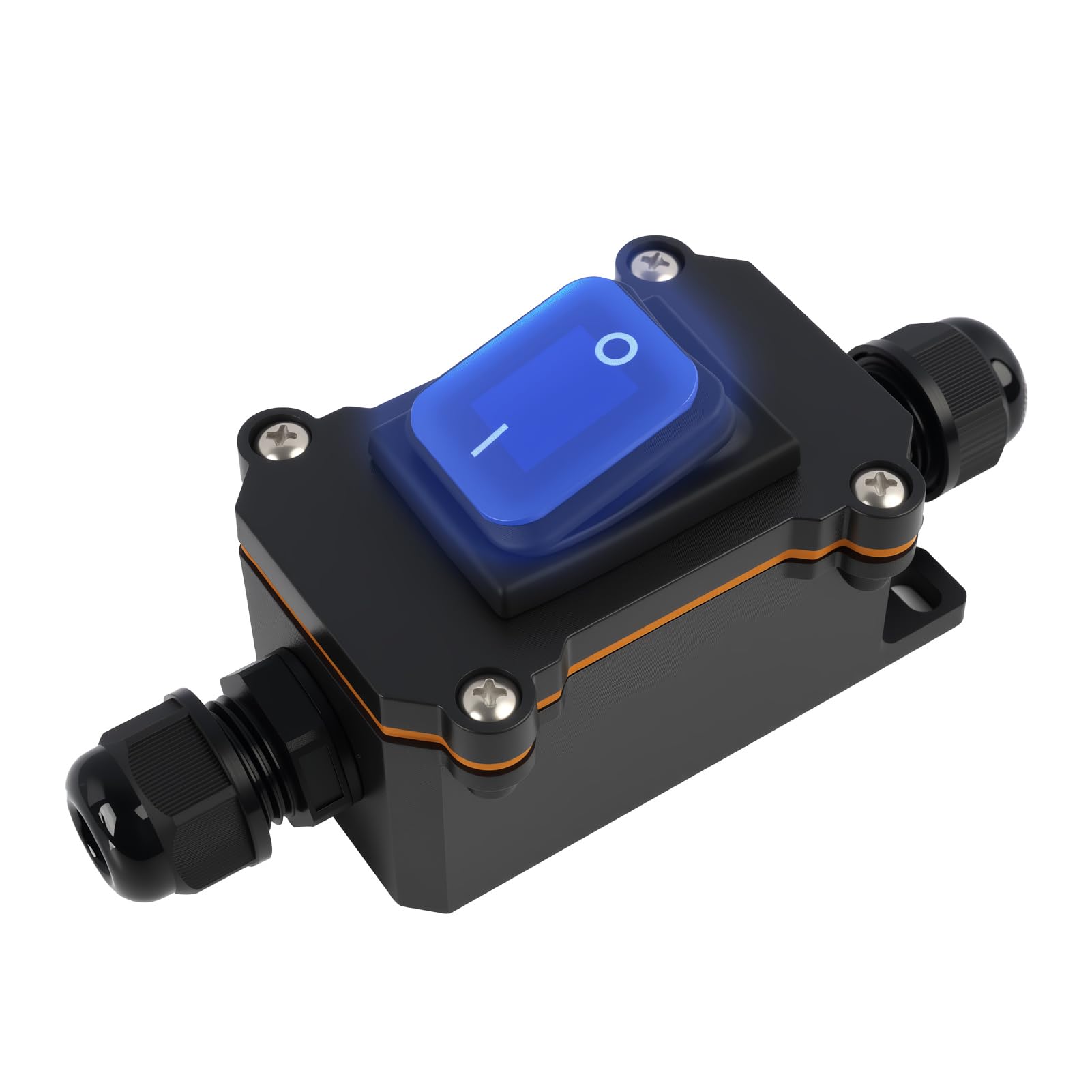 Interruptor Cable en LÃnea Interruptor Basculante a Prueba Agua DPST 20A-12VDC/16A-24VDC/20A-125VAC/16A-250VAC IP66 Caja estanca con entrada de doble cara, indicador LED azul