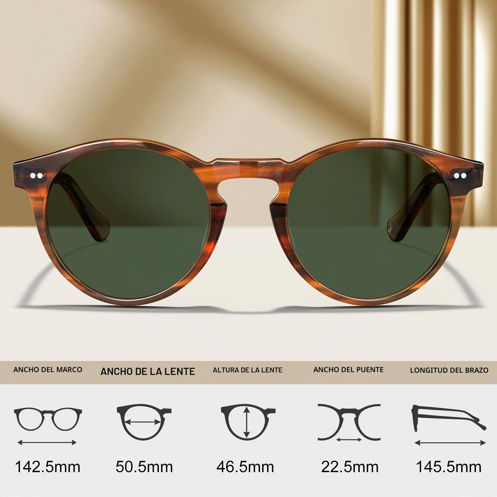 Carfia Retro Gafas de sol Hombre Polarizadas UV400 Protección para Conducir Pesca al Aire Libre Marco de Acetato…