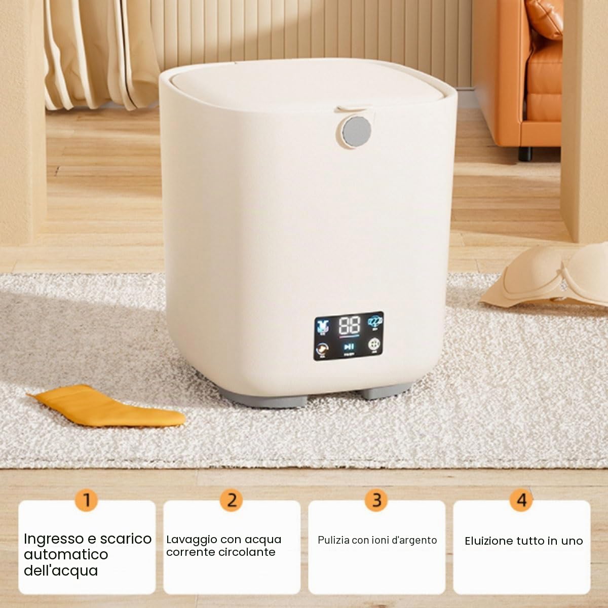 Lavatrice Portatile 24X24X33 Cm Combinazione Lavasciuga Capacità Di 8L Per Viaggi E Uso Domestico, Piccola Lavatrice Per Intimo, Calzini, Asciugamani