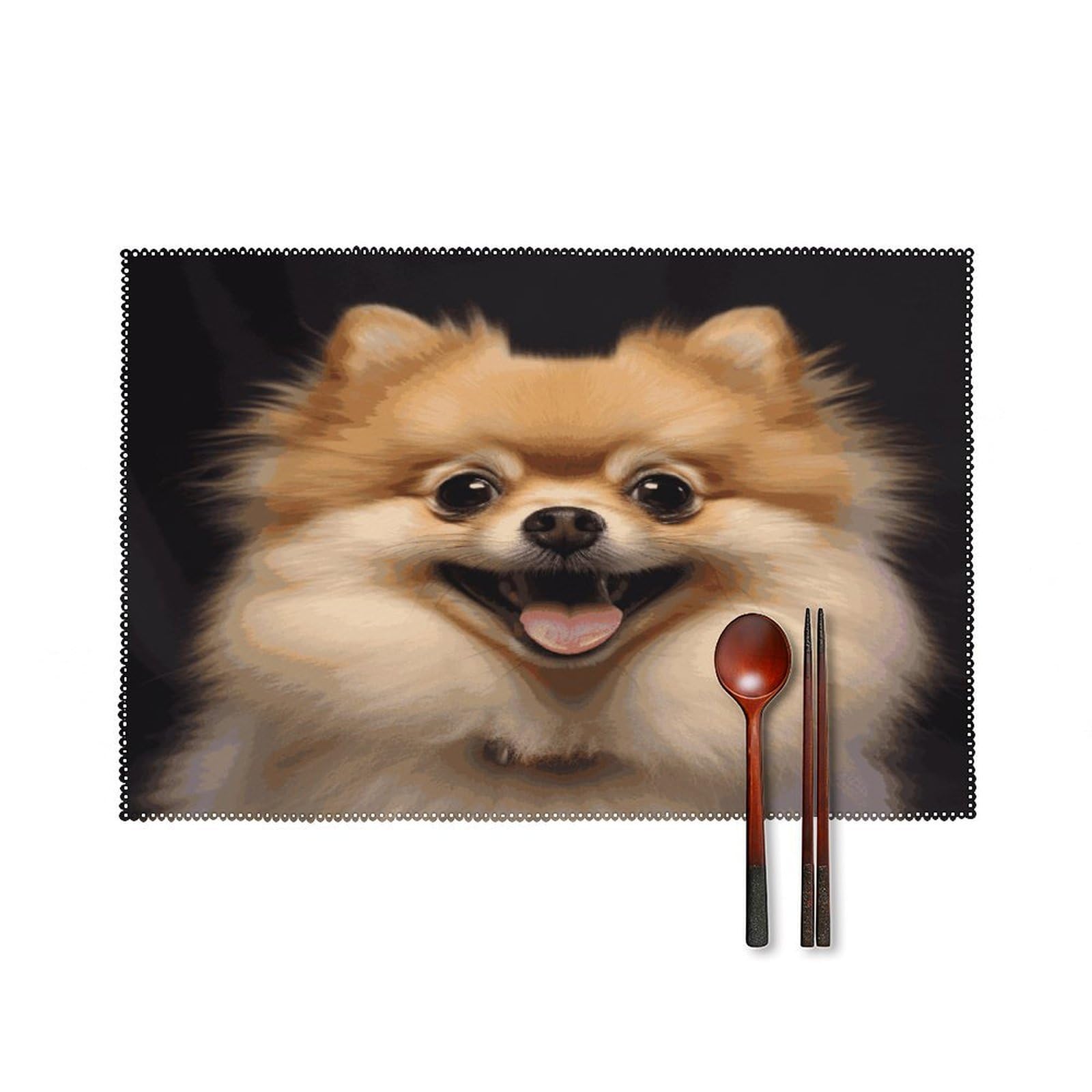 Happy Short Haired Pomeranian Placemats Washable Canvas Place Mats Decoration Placemat for Dining Table Easy to Clean Tables Mat Set of 6 for Kitchen Dining Room Coffee Table