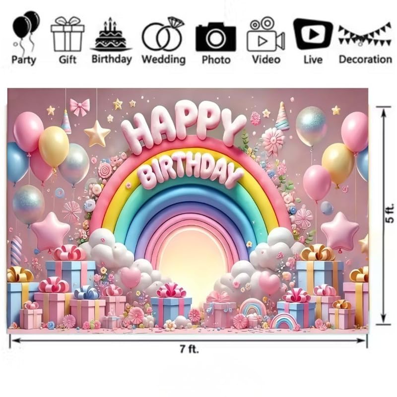 Image of Multicolor Birthday Party Decoration Backdrop with Balloons, Gifts, and Festive Elements (Pack of 1)