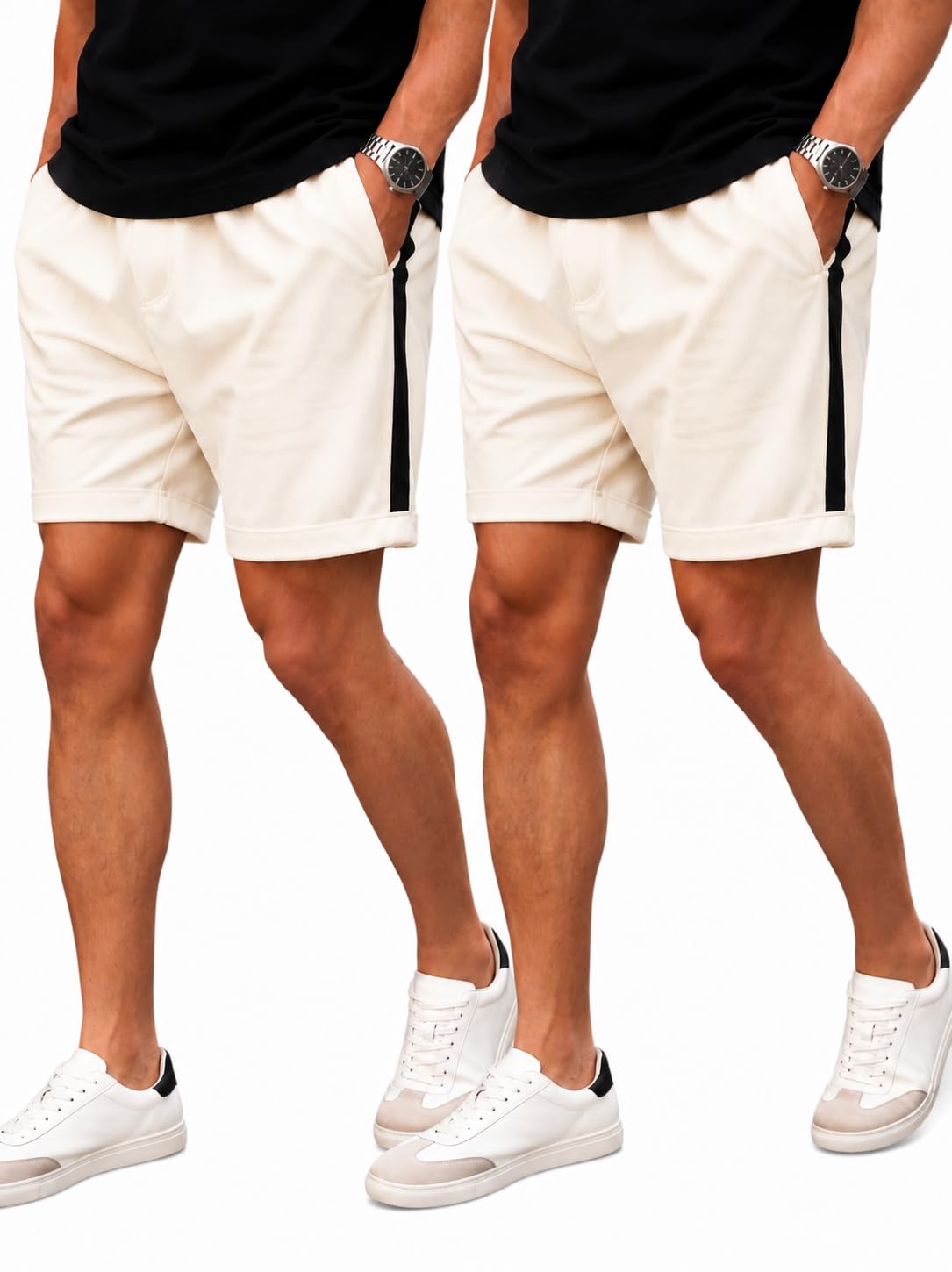 Men's Pack of 2 Solid Sports Shorts with Contrast Side Stripe Regular Fit Casual & Activewear-picture-12