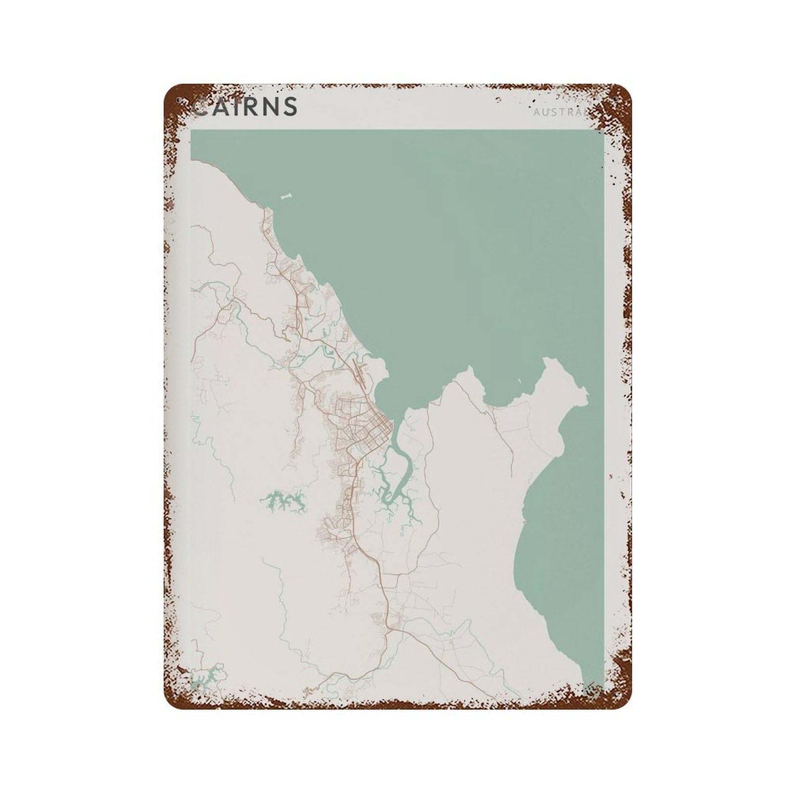 xiaoxiaoshen Cairns Map City Australia Nautical (2) Wall Decor Art Metal Tin Poster Modern Home Decor Art Home Bar Shop Decorations Vintage Sign 40x30cm