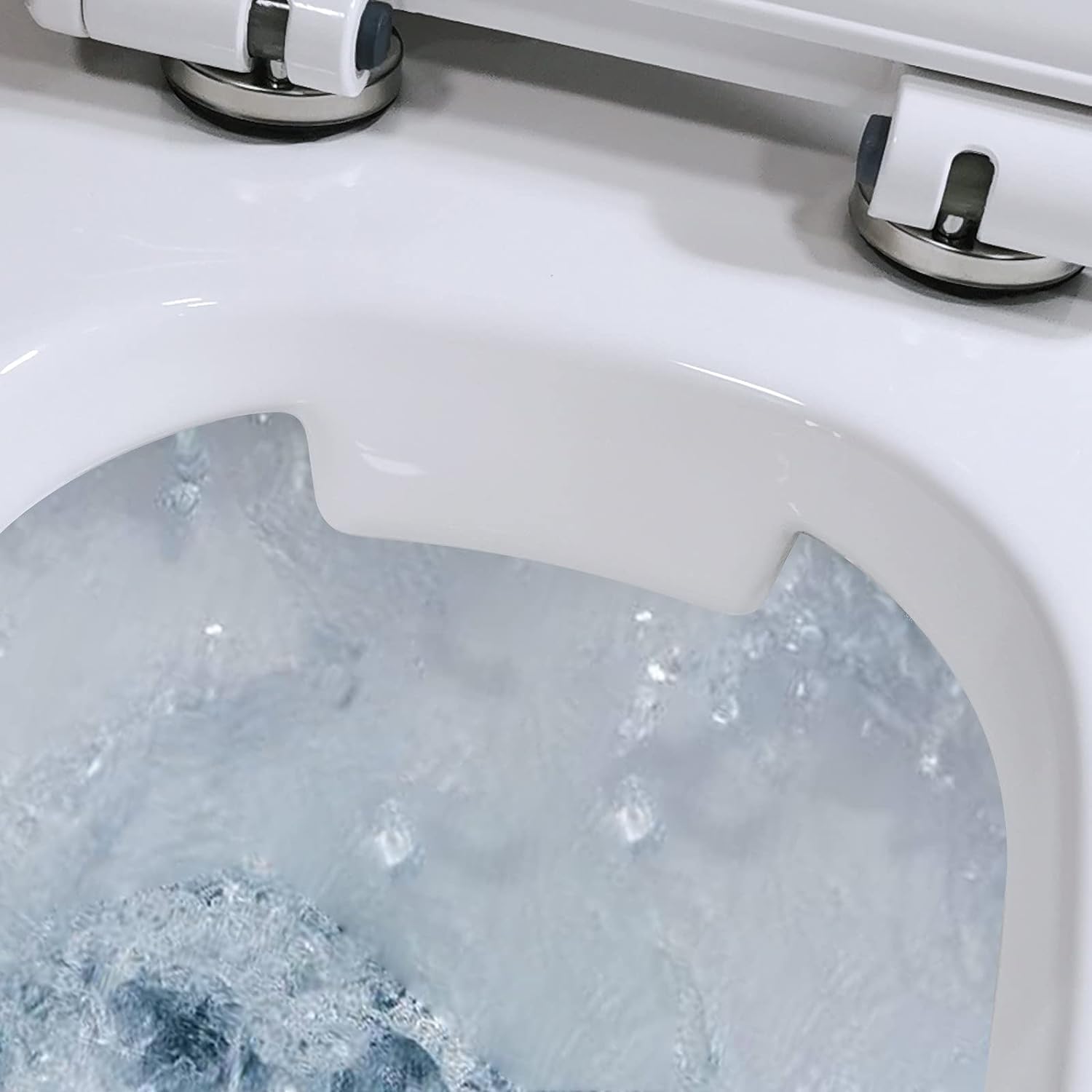 WC Suspendu Blanc Sans Bride avec Fixations Invisibles + Abattant Ultra Fin Déclipsable + Frein de Chute (Blanc)
