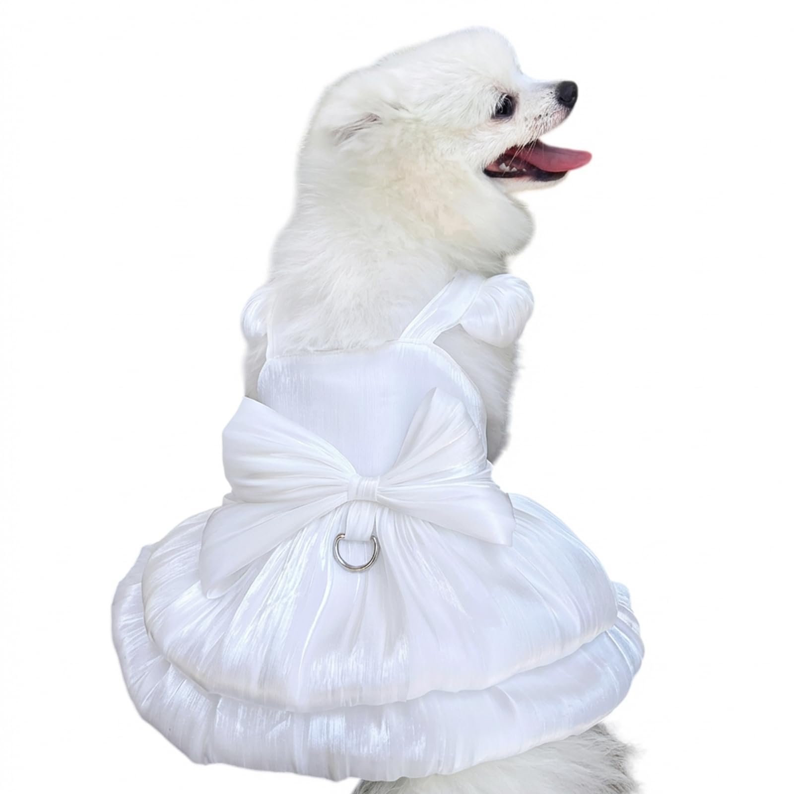 Cute Princess Dog Dress for Small Dogs & Cats, Pet Dress with D-Ring & Large Bow, Fancy Puppy Outfit for Wedding Birthday Party, Pink Blue White, S-XXL (White, XL)