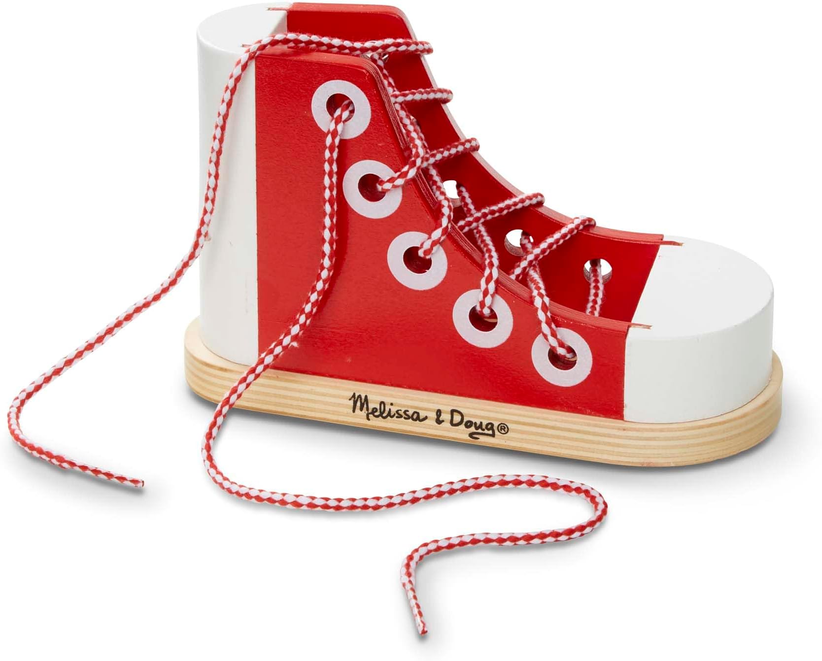 Melissa & Doug Deluxe Wood Lacing Sneaker (Learn to Tie a Shoe Educational Toy, Encourages Independence)
