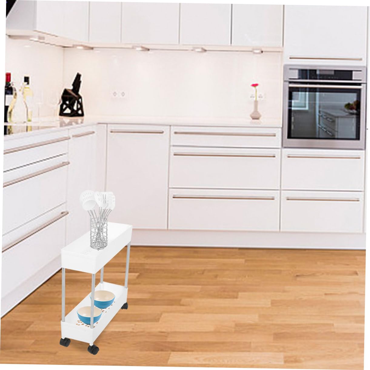Carrello da Cucina a 3 Livelli Ruote, Struttura in Plastico e Ferro, Salvaspazio per Cucina e Bagno, Organizer Mobile Multiuso