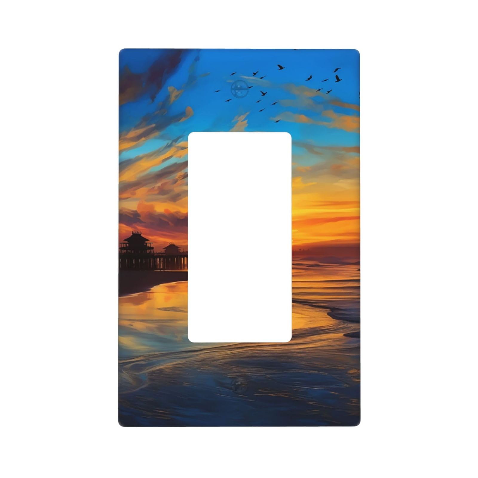 Blue Dusk Gold Sunset Wall Plate Cover 1 Gang Light Switch Cover Decorative Single Duplex Wall Plates Standard Size Decorator Blank Electrical Switch Plate Cover for Electrical Outlets