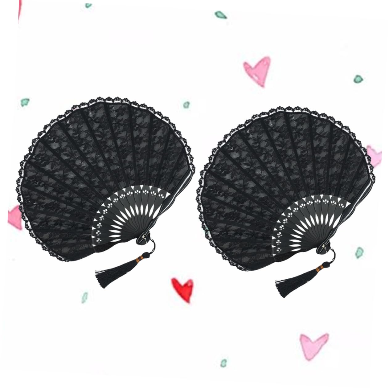 STOBAZA 6stücke Handgefertigte Fächer Im Retro Japanischen Stil Elegante Klappfächer Mit Spitzenverzierungen Partygeschenke Für Frauen Und Damen Schwarze Oberfläche Mit Spitzen