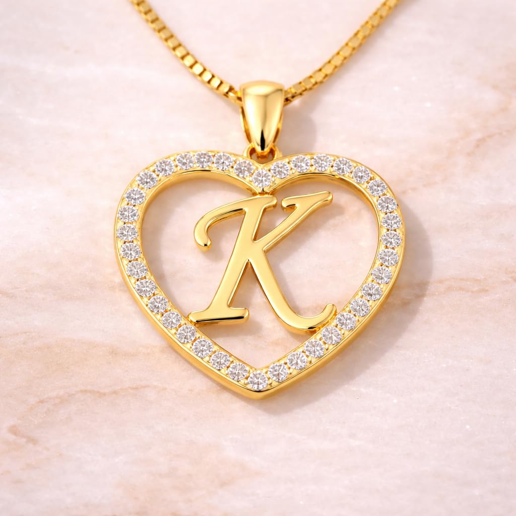 PAVEL´S Collar letra K en baño de oro de 18 quilates para mujeres y adolescentes con joyero y certificado