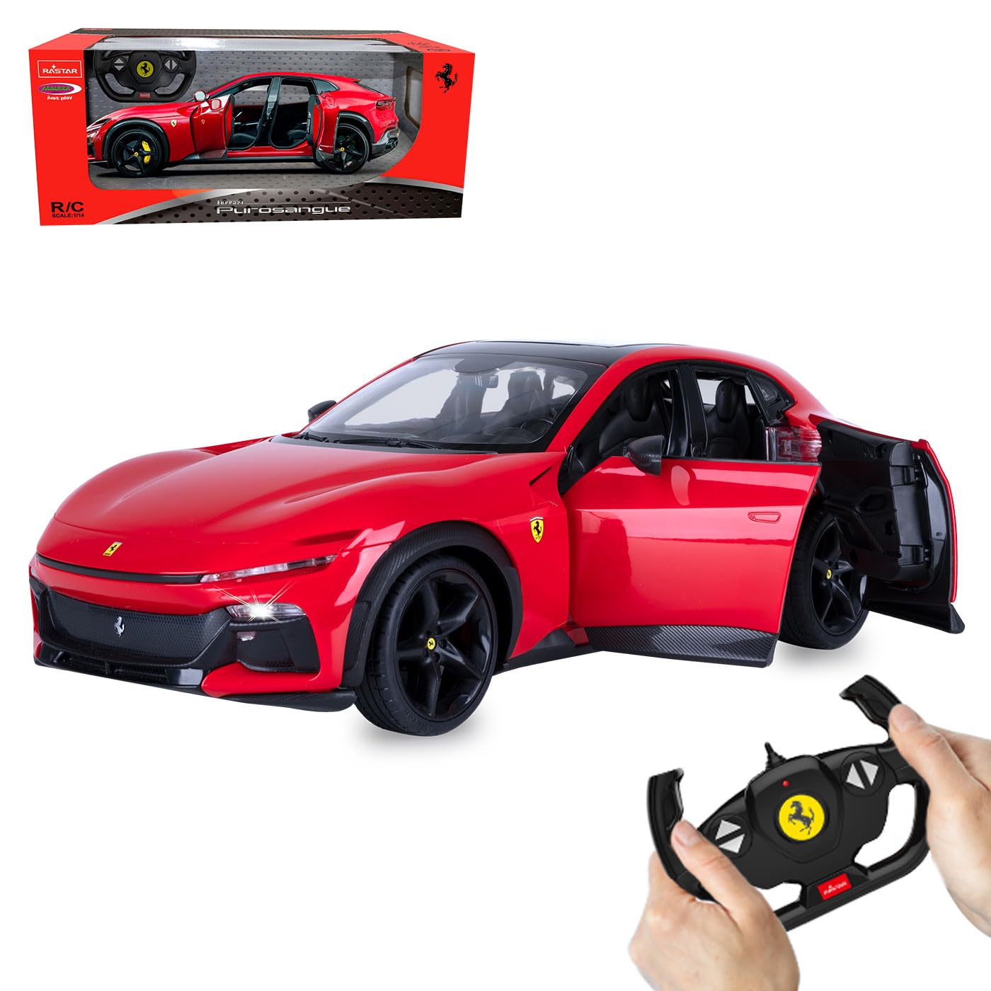 JAMARA 402256 Ferrari Purosangue 1:14 2,4 GHz drzwi ręczne, zdalne sterowanie samochodem, samochód dla dzieci, zabawka z pilotem zdalnego sterowania, model samochodu, prezent dla dzieci, światło LED
