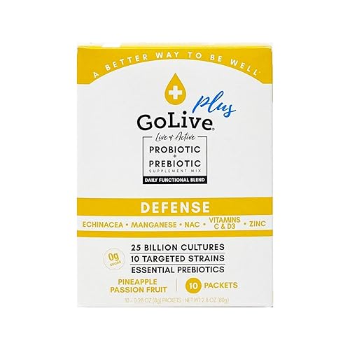Miniatura 1 de GoLive Defensa inmunológica: polvo sinbiótico sin azúcar con prebióticos y probióticos - 25 mil millones de UFC, 10 cepas clínicas - Apoya la