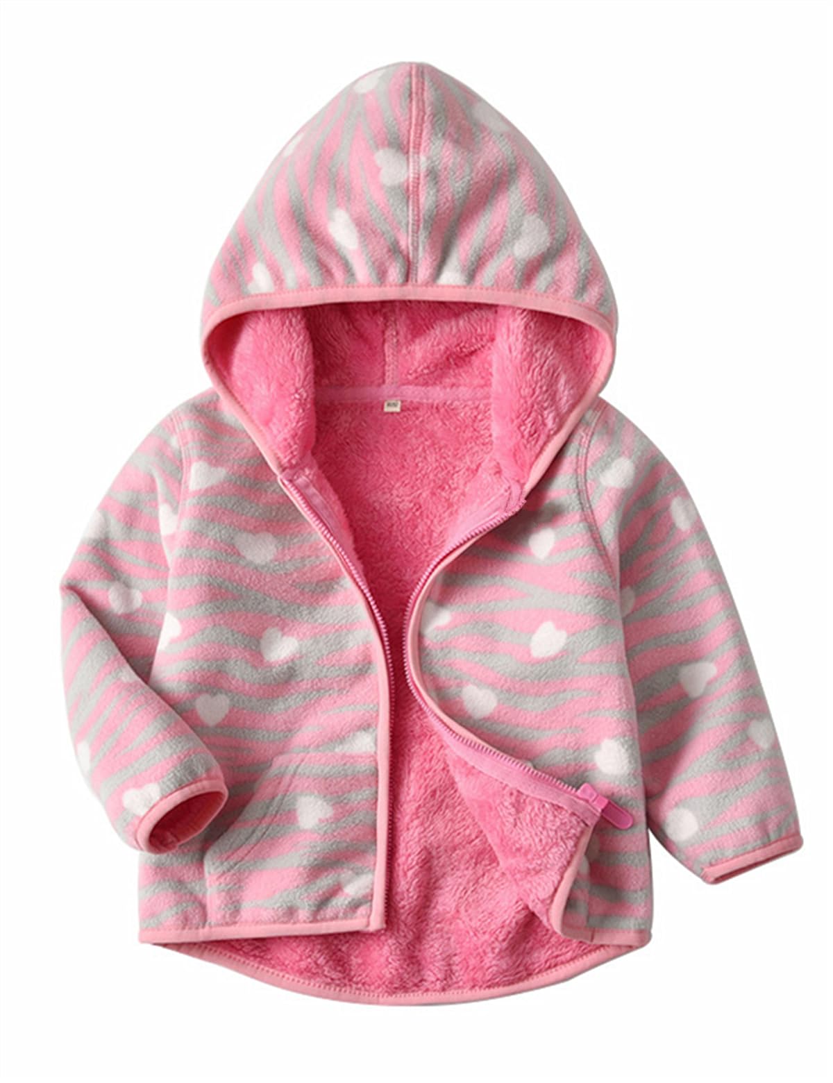 Kids Printed Hooded Fleece Jacket Sherpa Lined