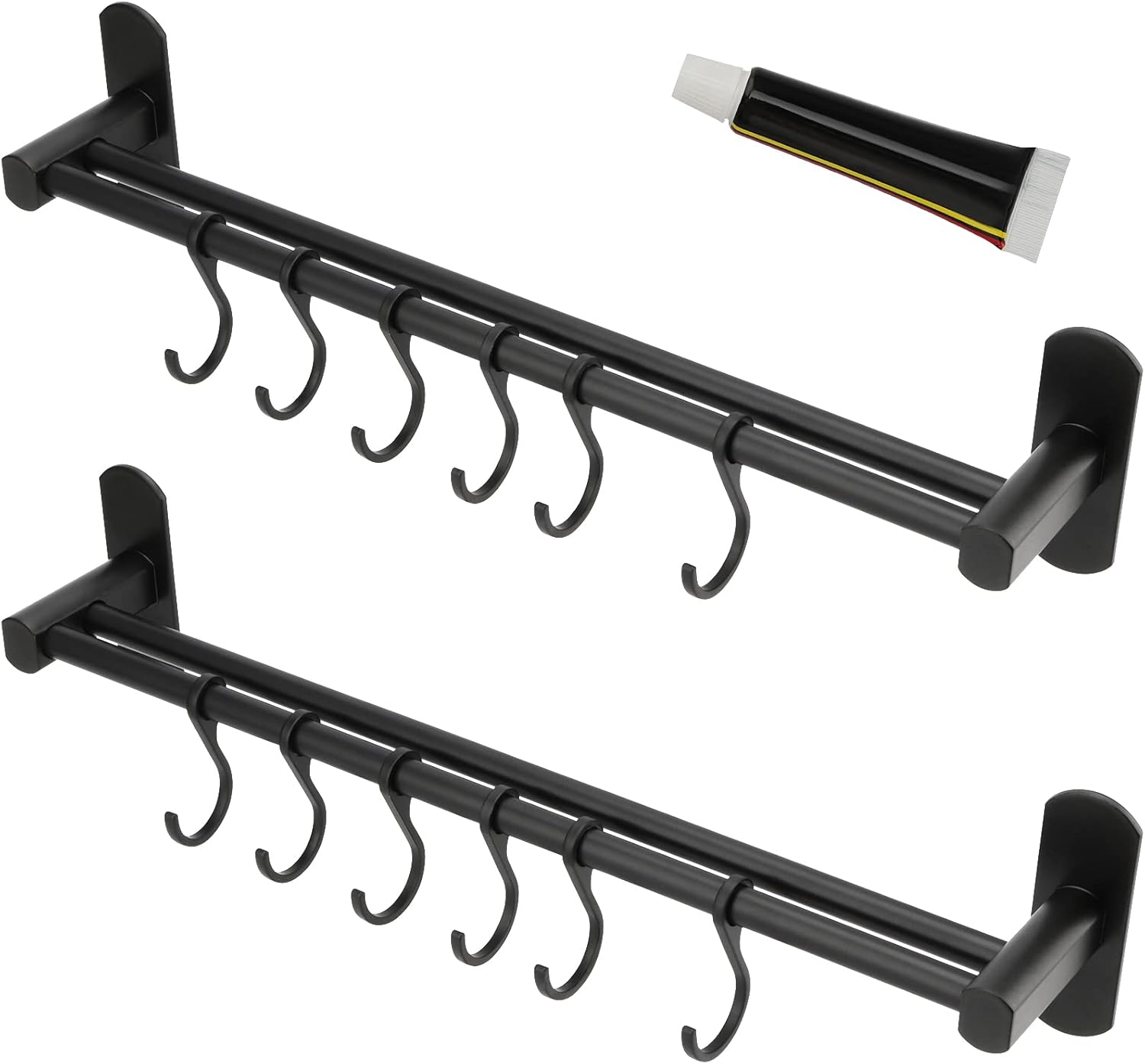 ZOENHOU 2 Pack 40cm Black Aluminum Utensil Rack Holder, Wall Mounted