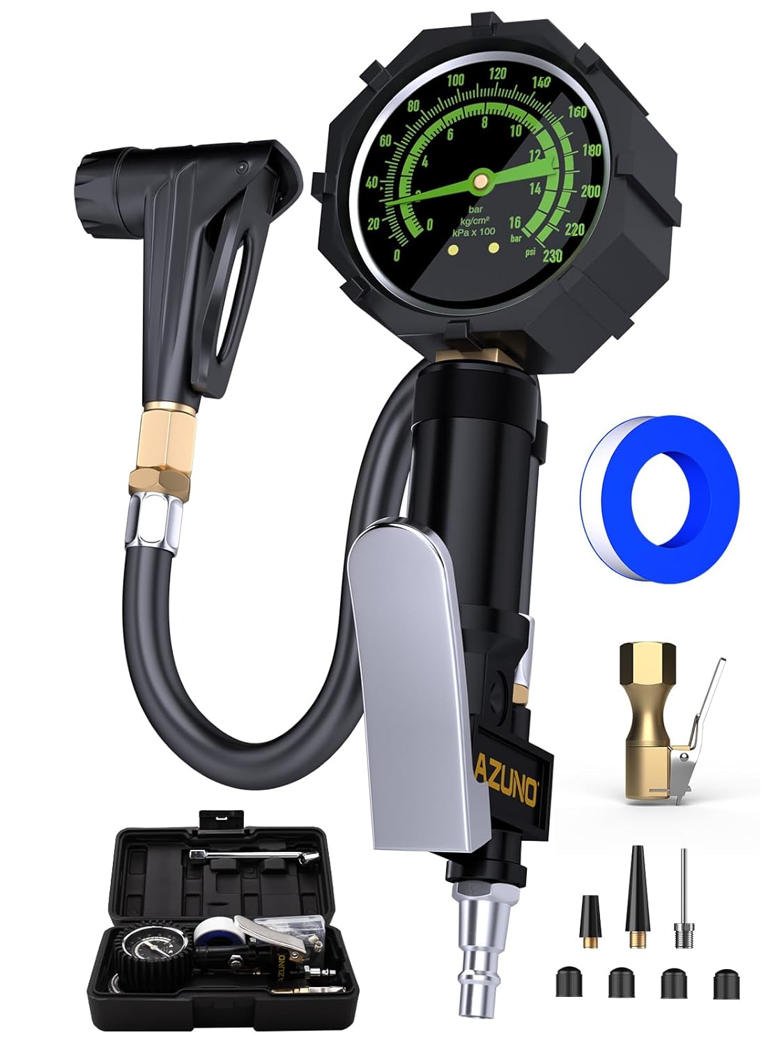 AZUNO Bike Tire Inflator with Pressure Gauge, New Upgrade