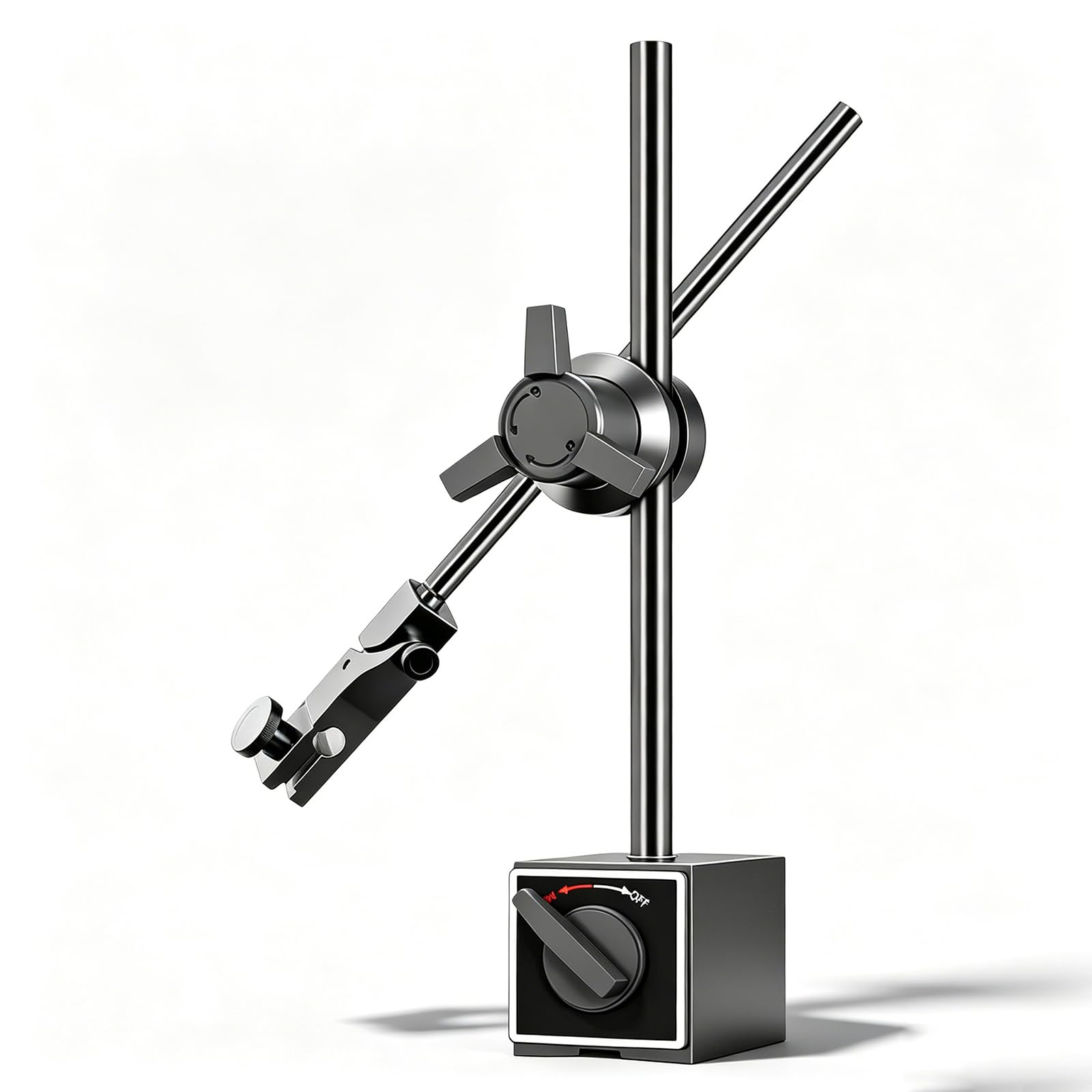 Metalowa podstawa magnetyczna do wskaźnika zegarowego, stojak testowy siły magnetycznej 100 kg, elastyczne ramię obracane o 360°, fazowanie 45°, pasuje do otworu 8 mm do obróbki